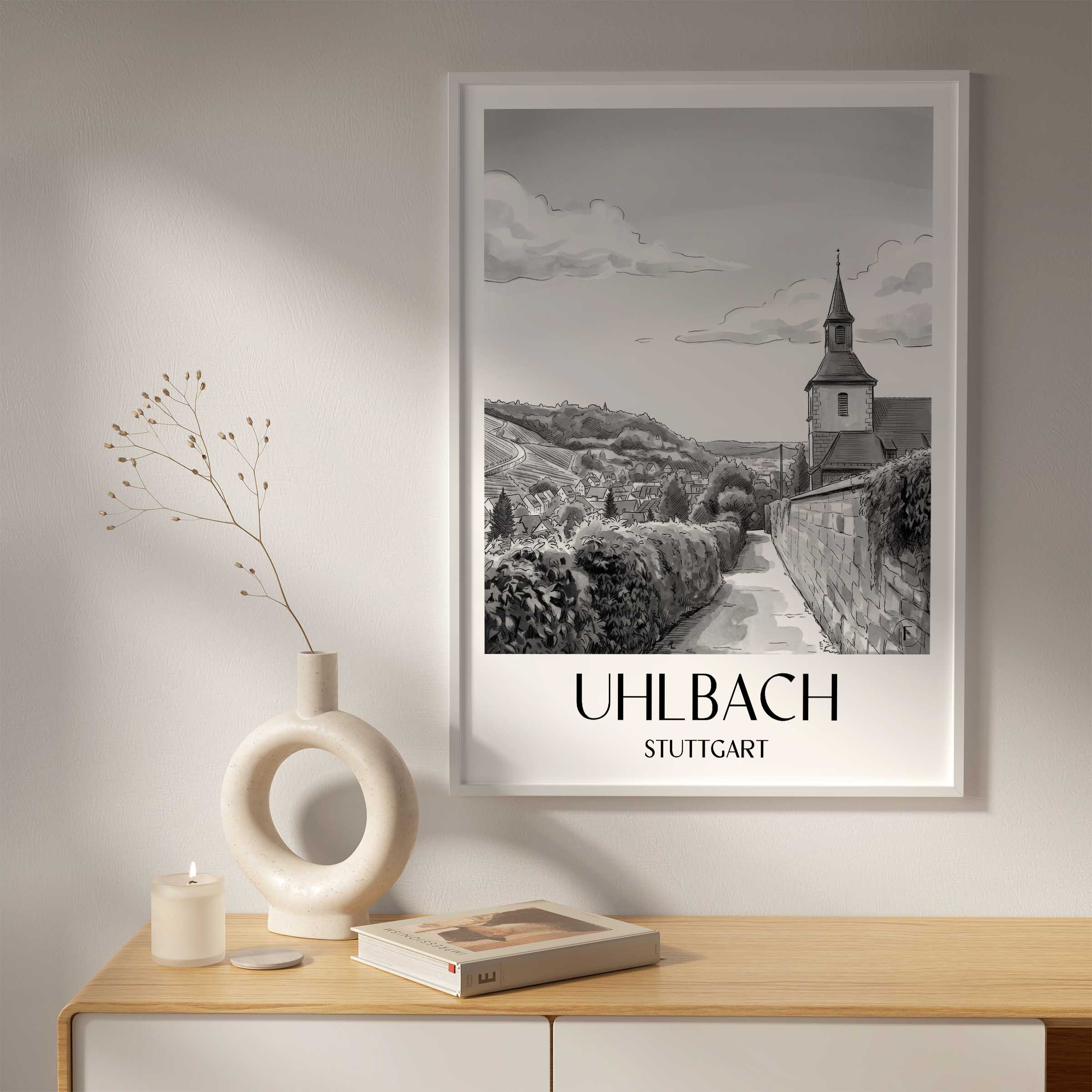 uhlbach-stuttgart-deutschland-poster-aquarell-schwarz-weiss