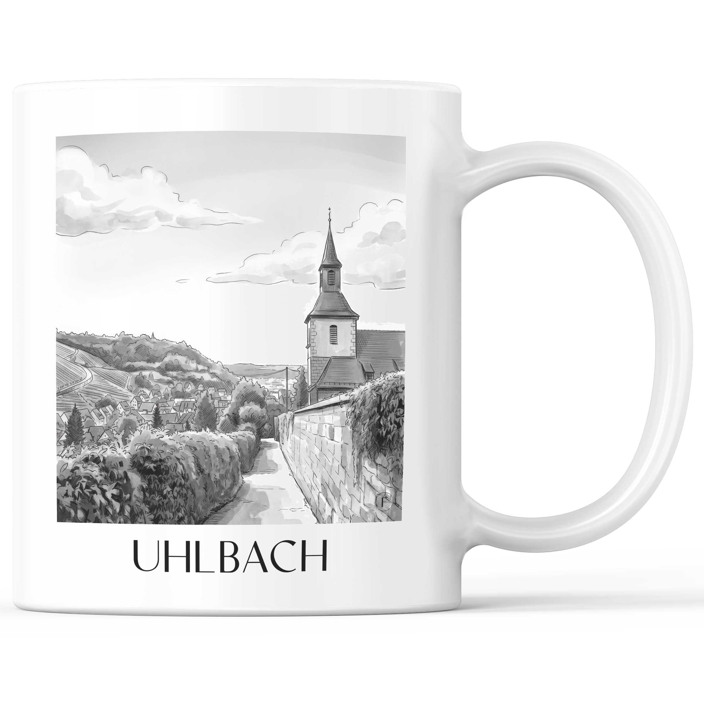 Uhlbach Kaffeebecher - Stuttgart - Deutschland Becher - Kaffeetasse im Aquarell Schwarz-Weiß Stil