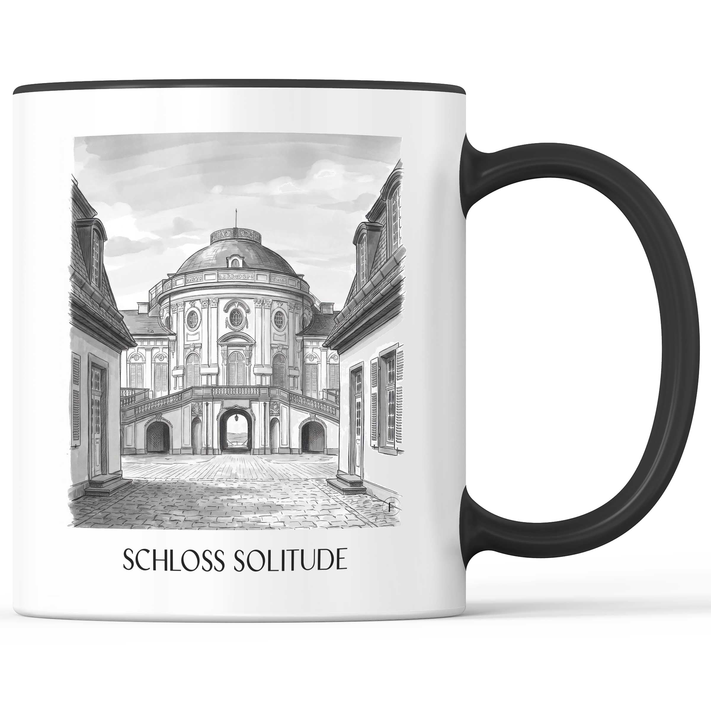 schloss-solitude-stuttgart-deutschland-kaffeebecher-aquarell-schwarz-weiss