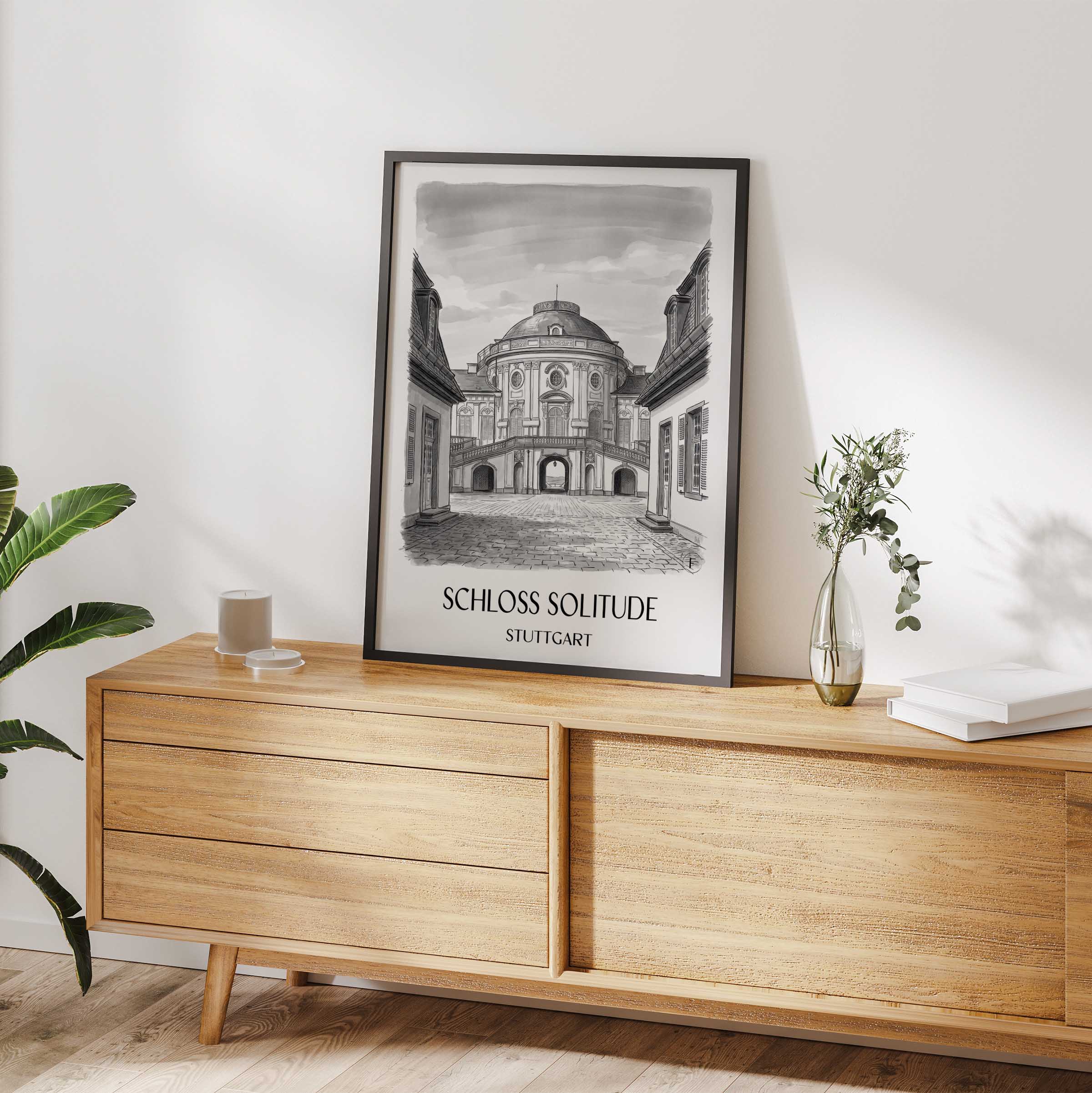 schloss-solitude-stuttgart-deutschland-poster-aquarell-schwarz-weiss