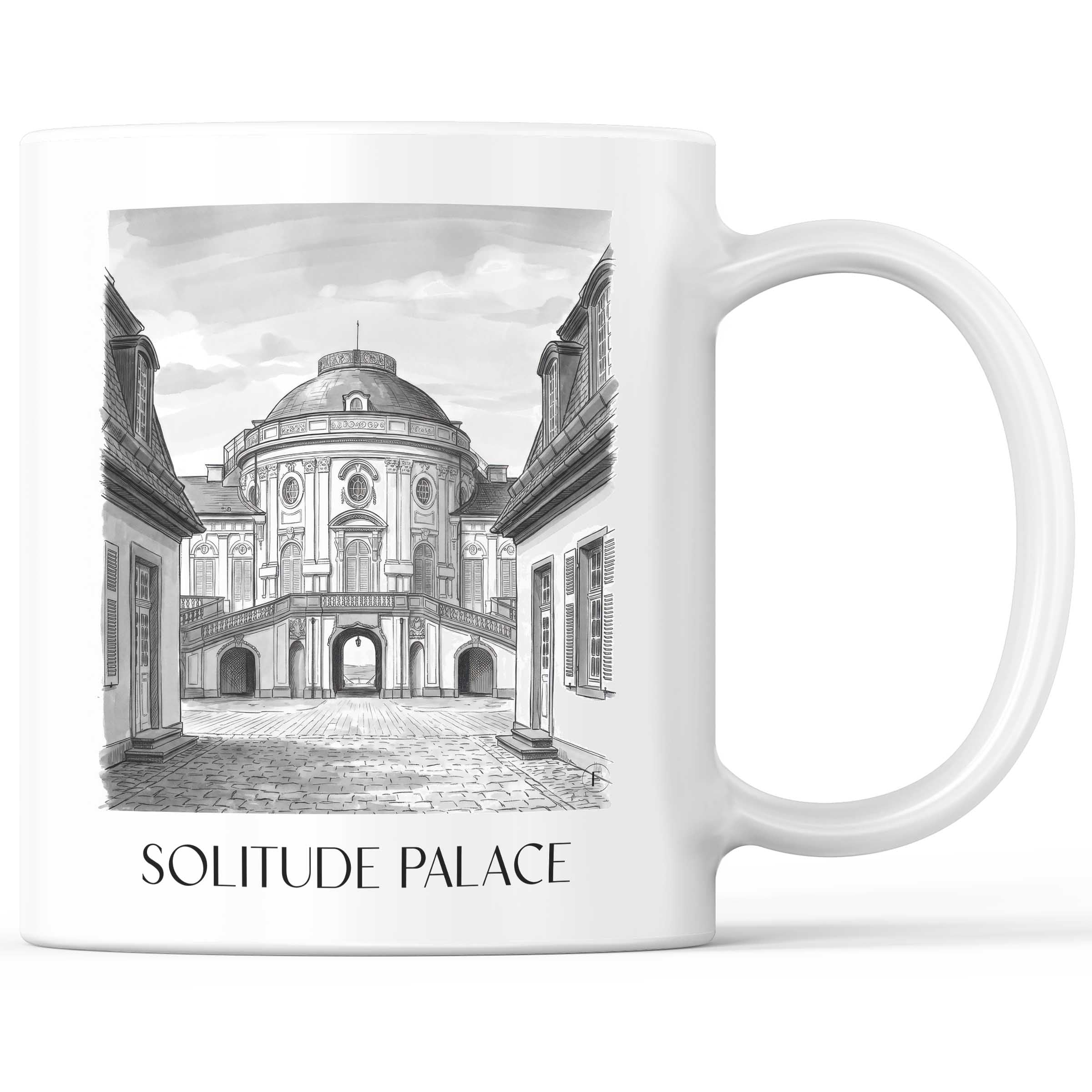 Schloss Solitude Kaffeebecher - Stuttgart - Deutschland Becher - Kaffeetasse im Aquarell Schwarz-Weiß Stil