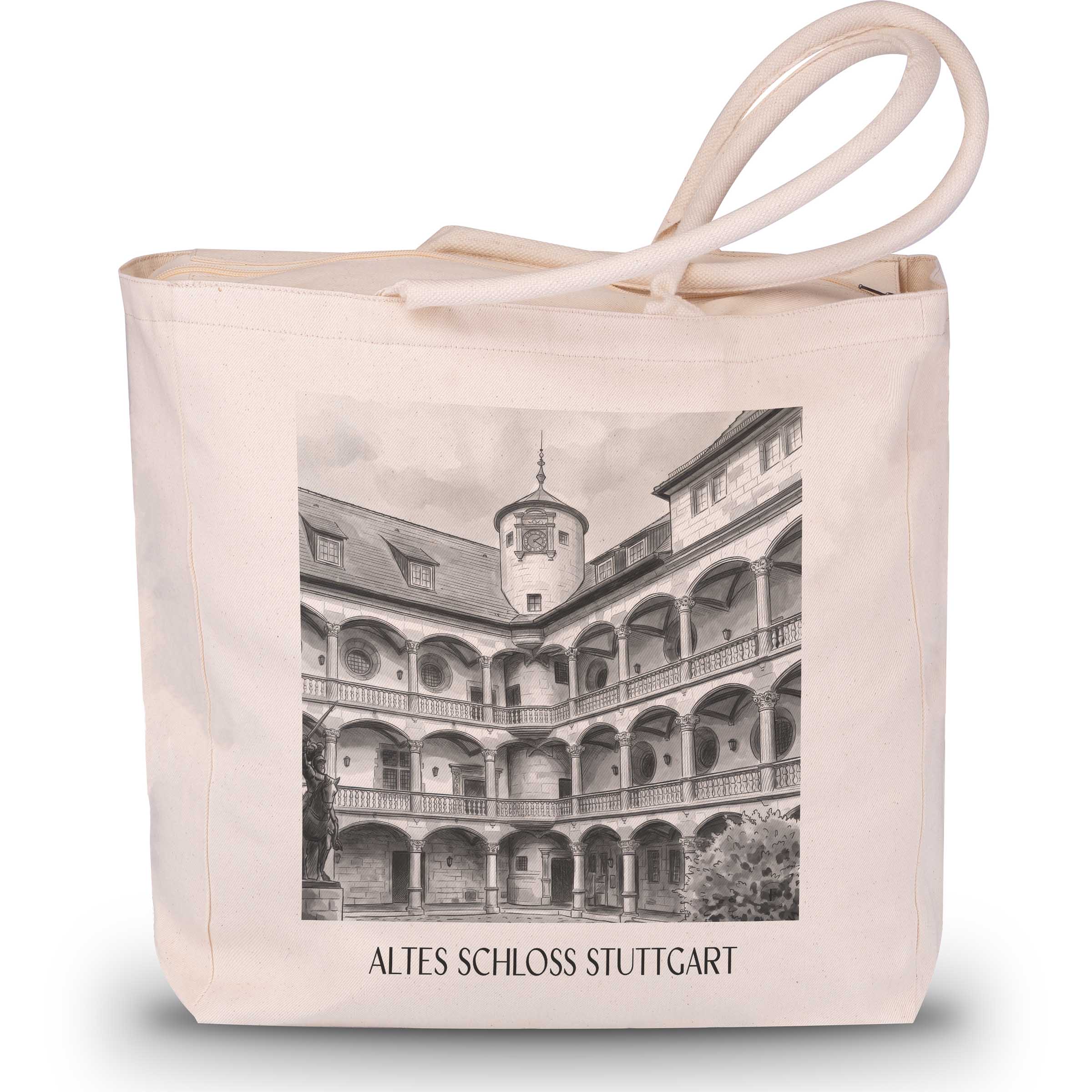 altes-schloss-stuttgart-deutschland-einkaufstasche-aquarell-schwarz-weiss