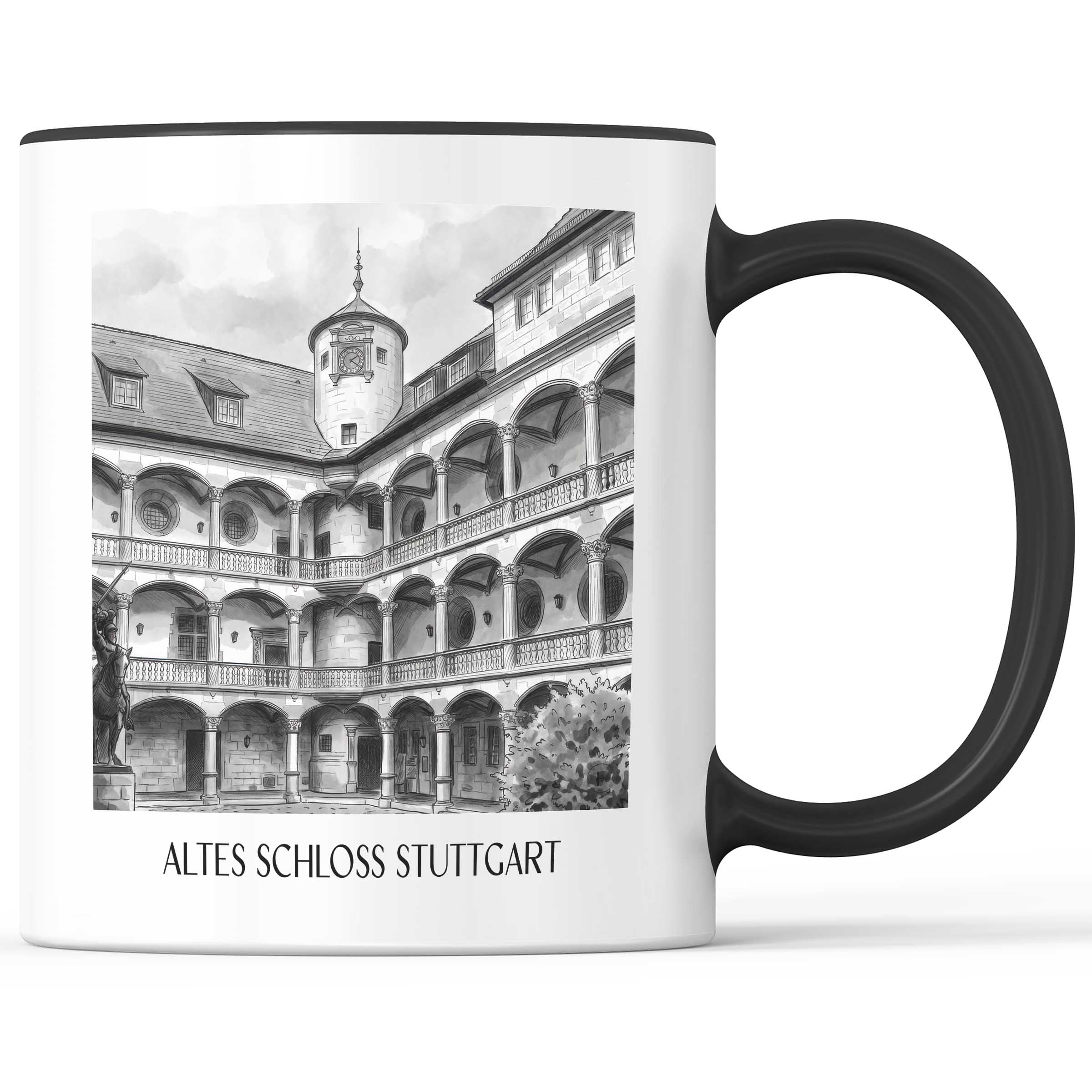 altes-schloss-stuttgart-deutschland-kaffeebecher-aquarell-schwarz-weiss
