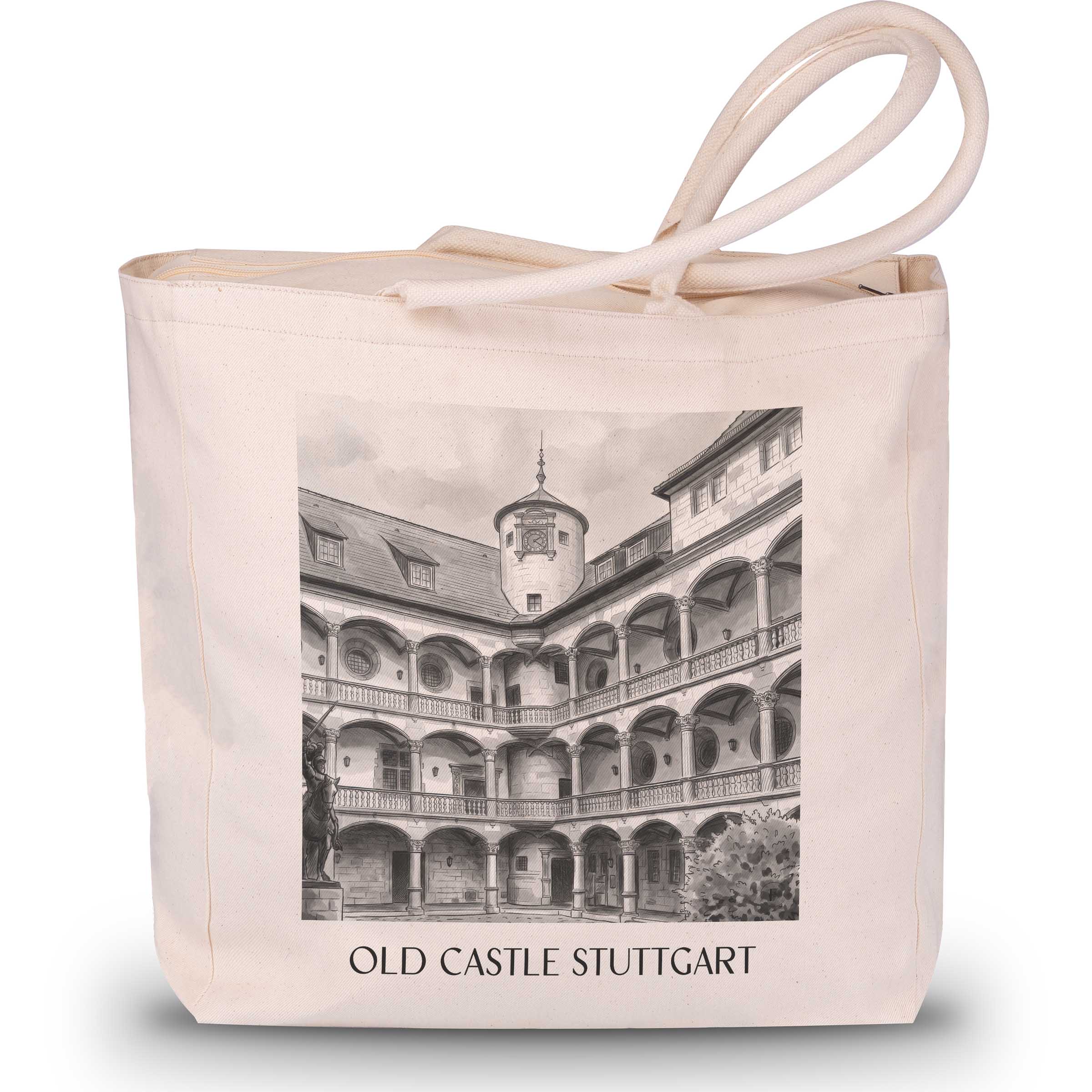Altes Schloss Shopping Tasche - Stuttgart - Deutschland Tote Bag - Einkaufstasche im Aquarell Schwarz-Weiß Stil