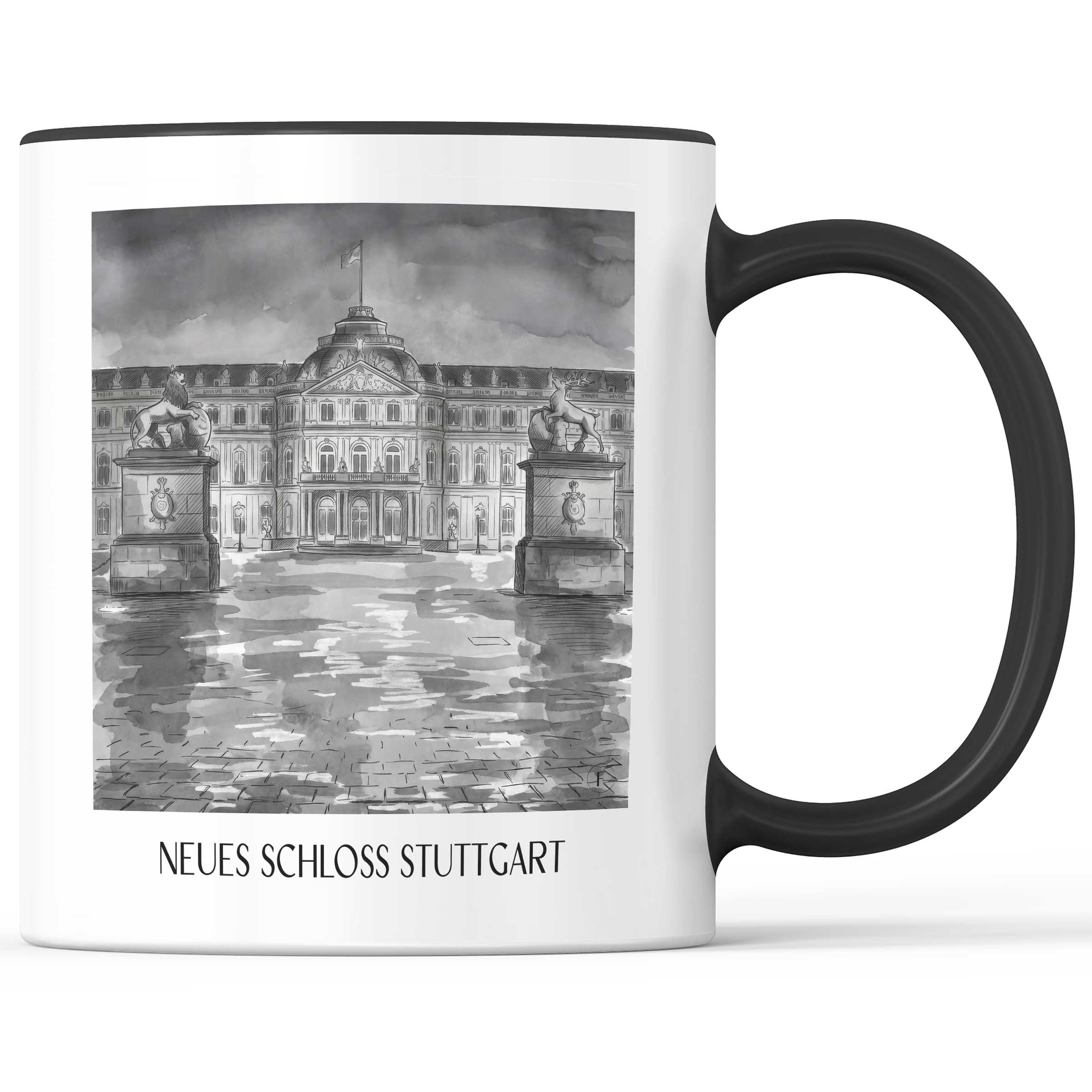 neues-schloss-stuttgart-deutschland-kaffeebecher-aquarell-schwarz-weiss