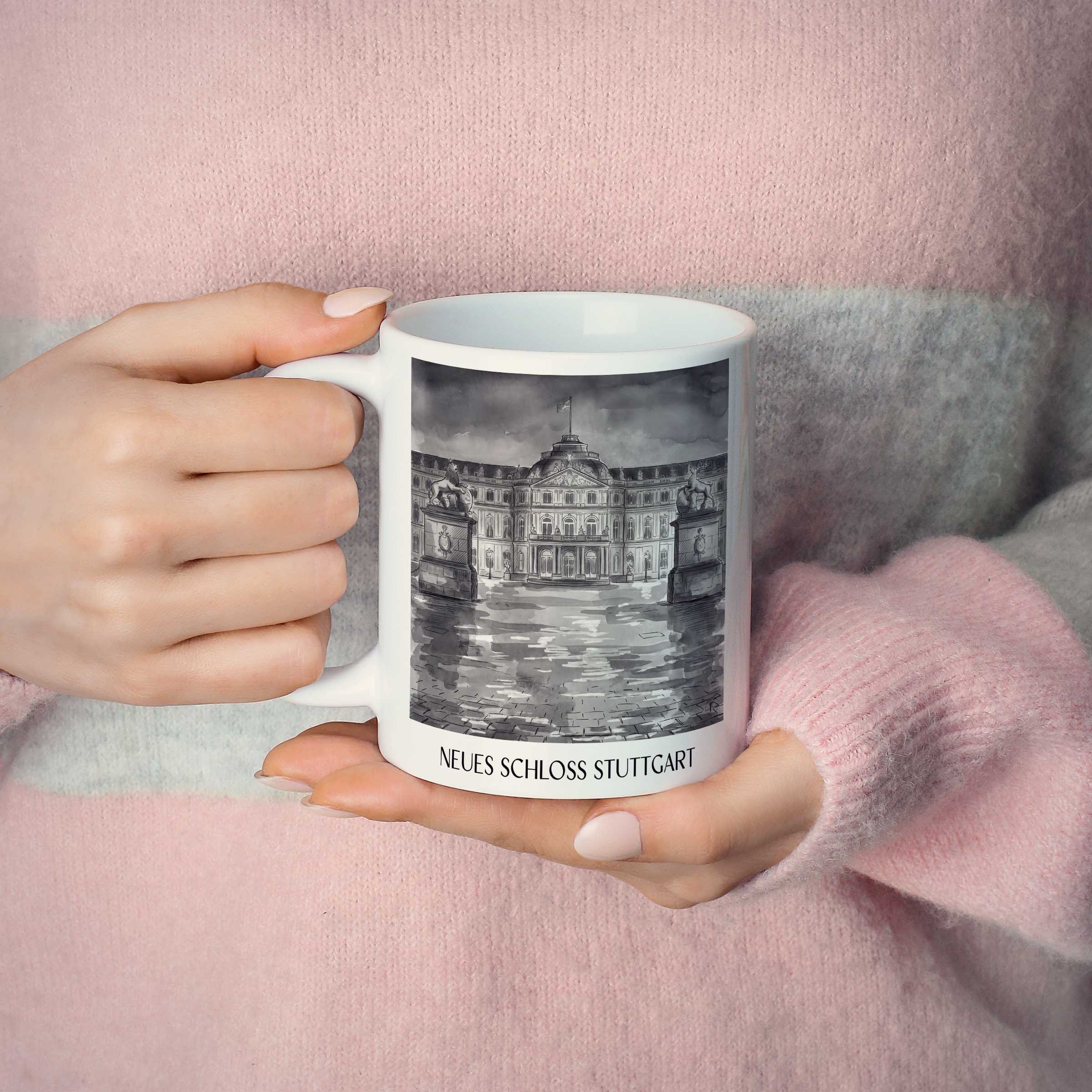 neues-schloss-stuttgart-deutschland-kaffeebecher-aquarell-schwarz-weiss