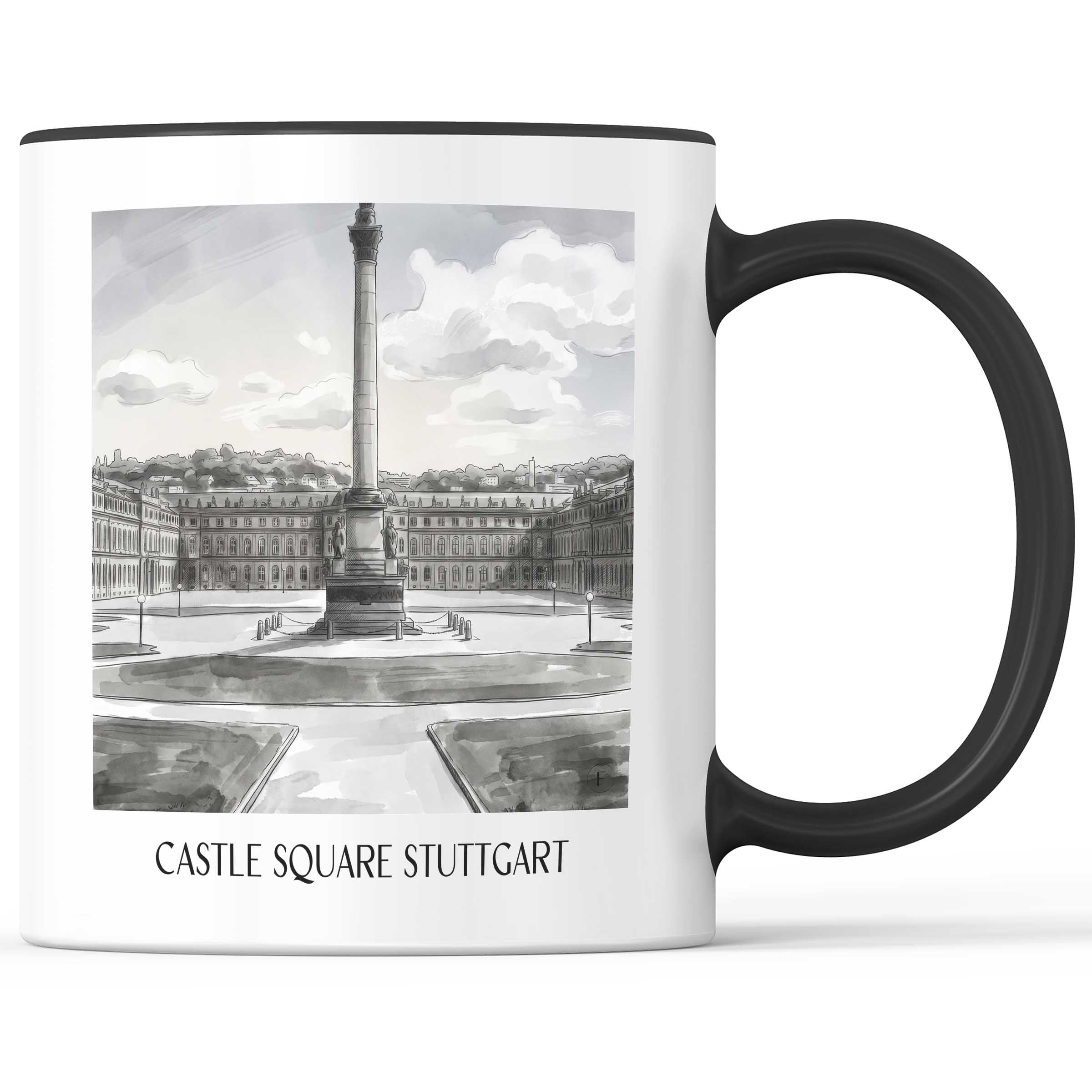 Schlossplatz Kaffeebecher - Stuttgart - Deutschland Becher - Kaffeetasse im Aquarell Schwarz-Weiß Stil
