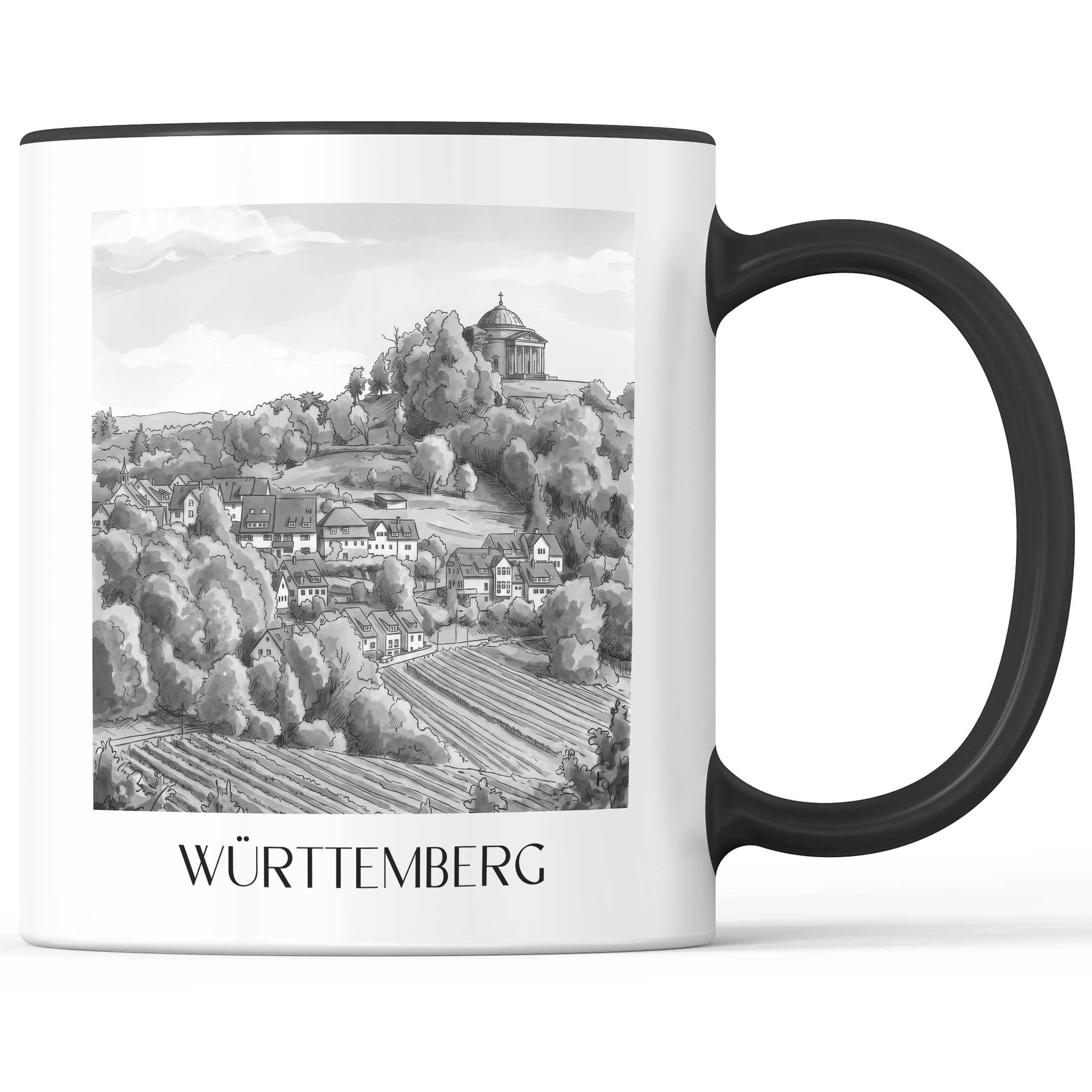 württemberg-stuttgart-deutschland-kaffeebecher-aquarell-schwarz-weiss