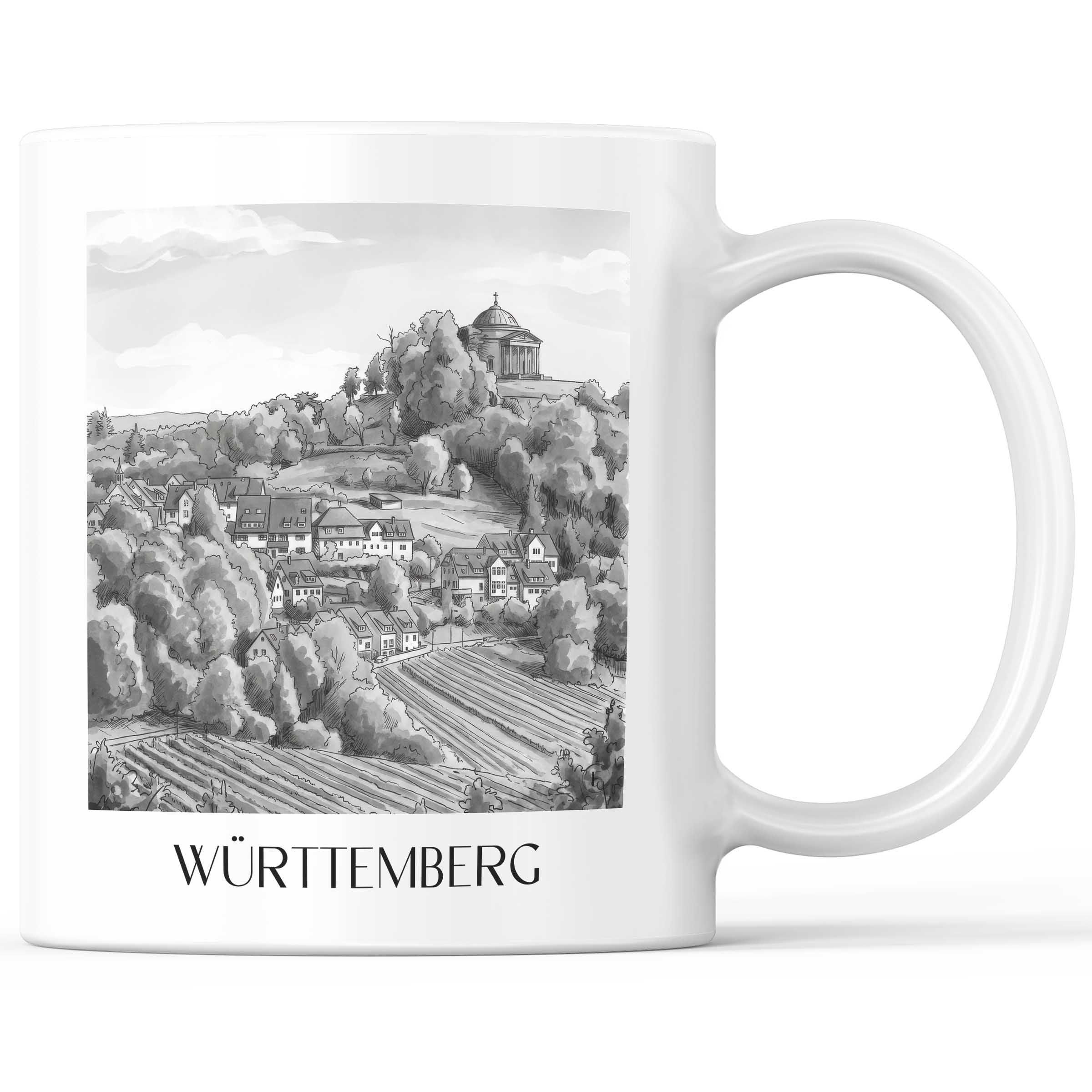Württemberg Kaffeebecher - Stuttgart - Deutschland Becher - Kaffeetasse im Aquarell Schwarz-Weiß Stil