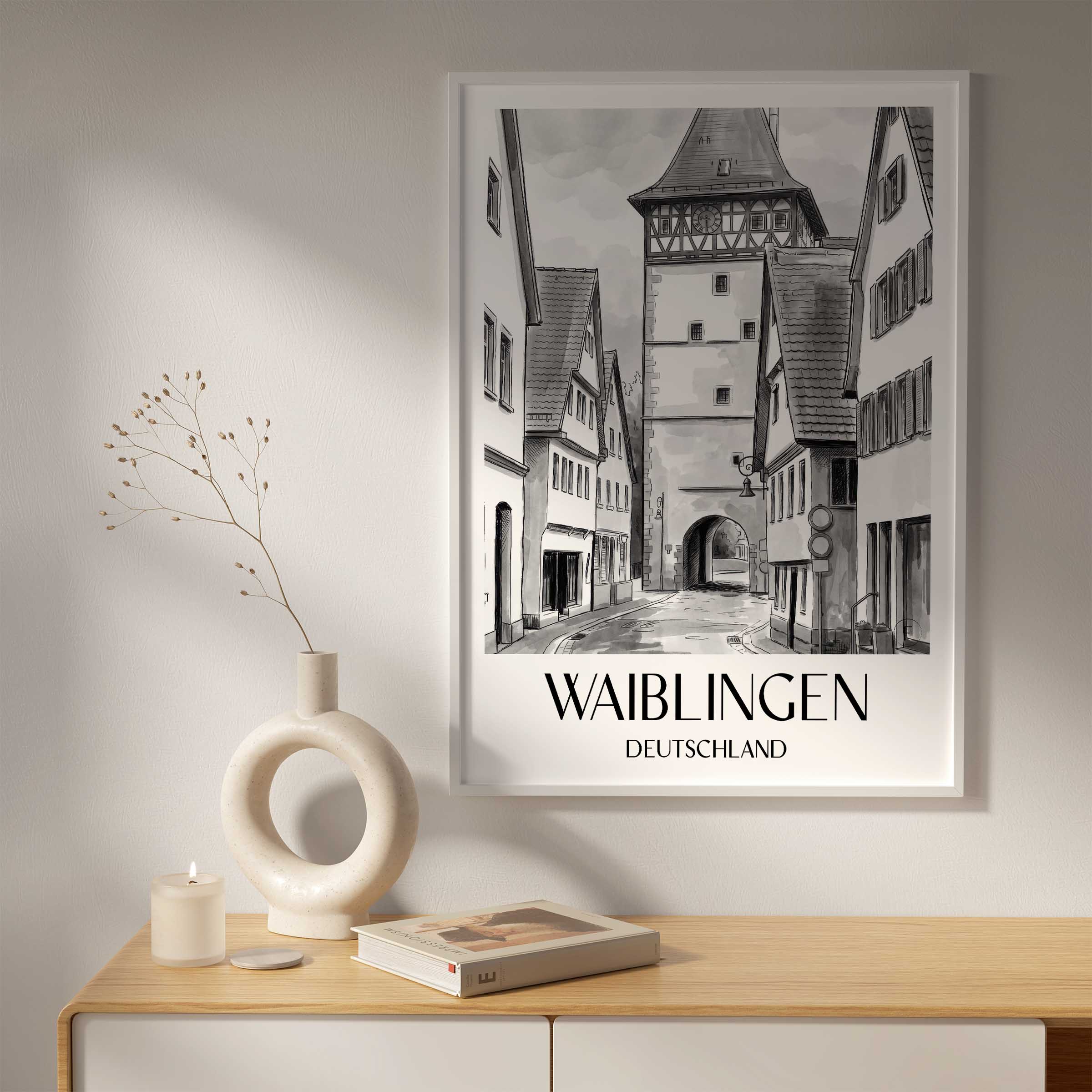 waiblingen-deutschland-poster-aquarell-schwarz-weiss