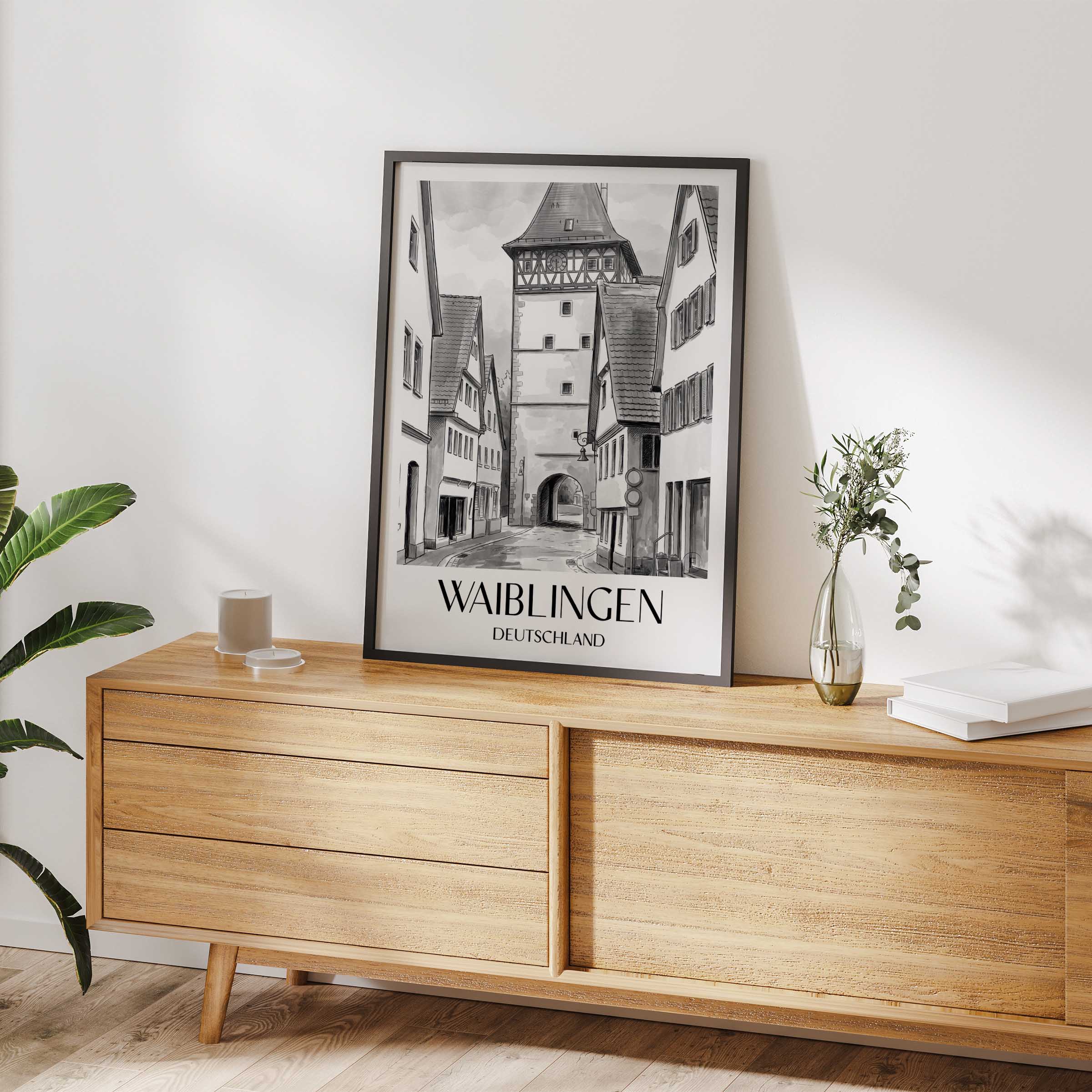 waiblingen-deutschland-poster-aquarell-schwarz-weiss