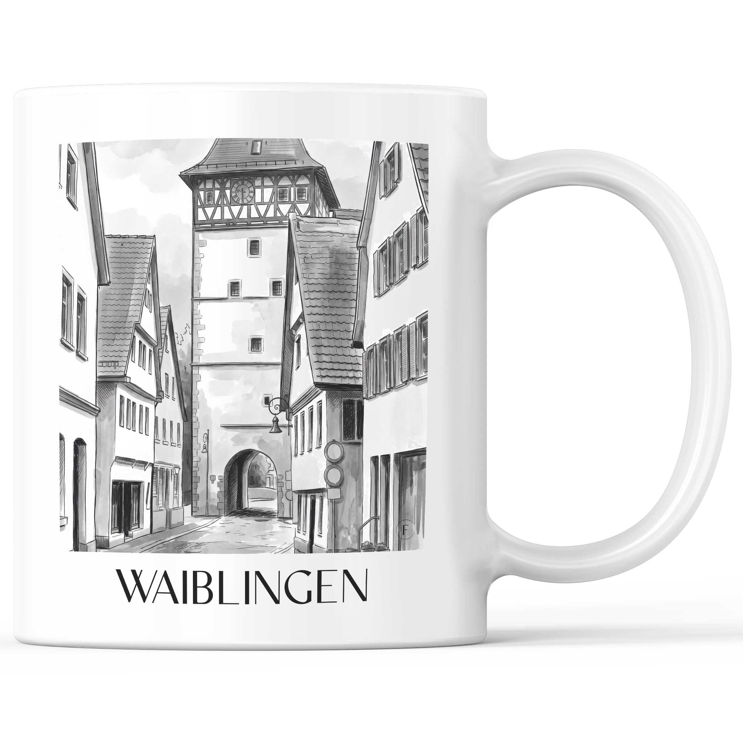 Waiblingen - Deutschland Becher - Kaffeetasse im Aquarell Schwarz-Weiß Stil