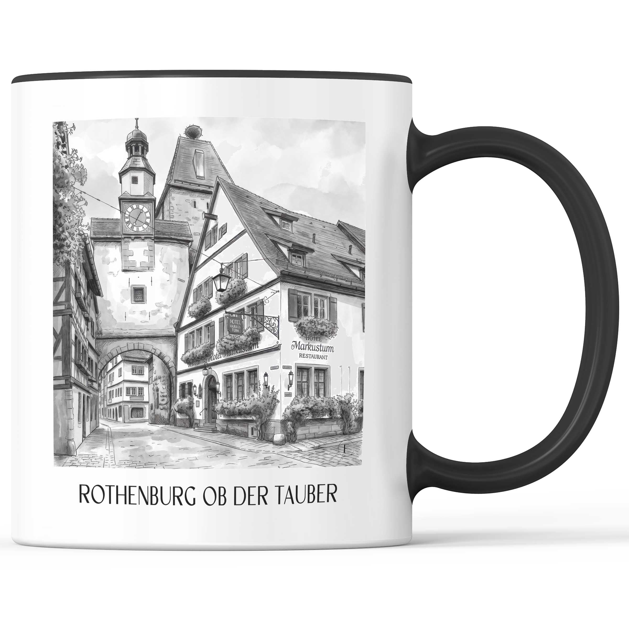 rothenburg-ob-der-tauber-deutschland-kaffeebecher-aquarell-schwarz-weiss