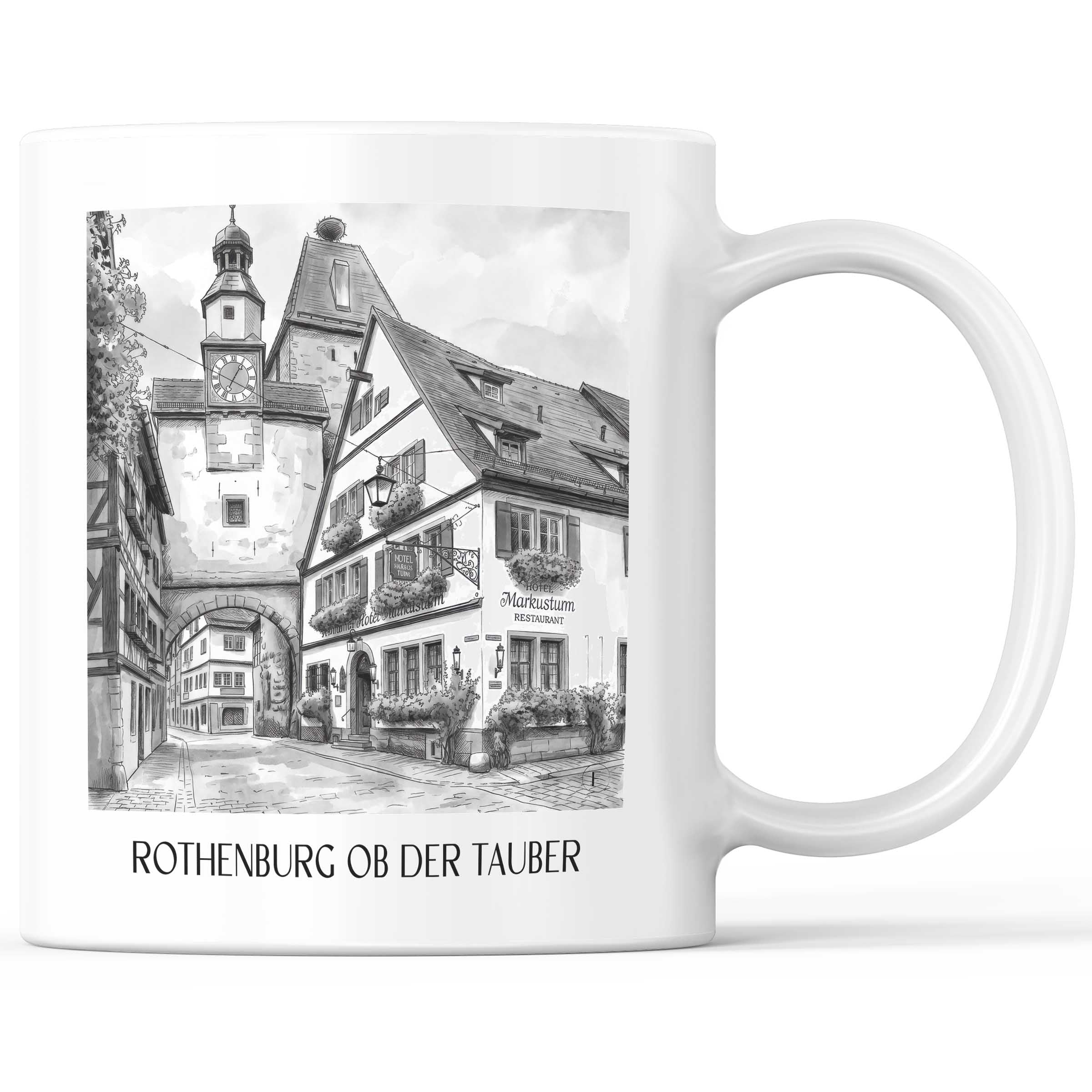 Rothenburg ob der Tauber - Deutschland Becher - Kaffeetasse im Aquarell Schwarz-Weiß Stil