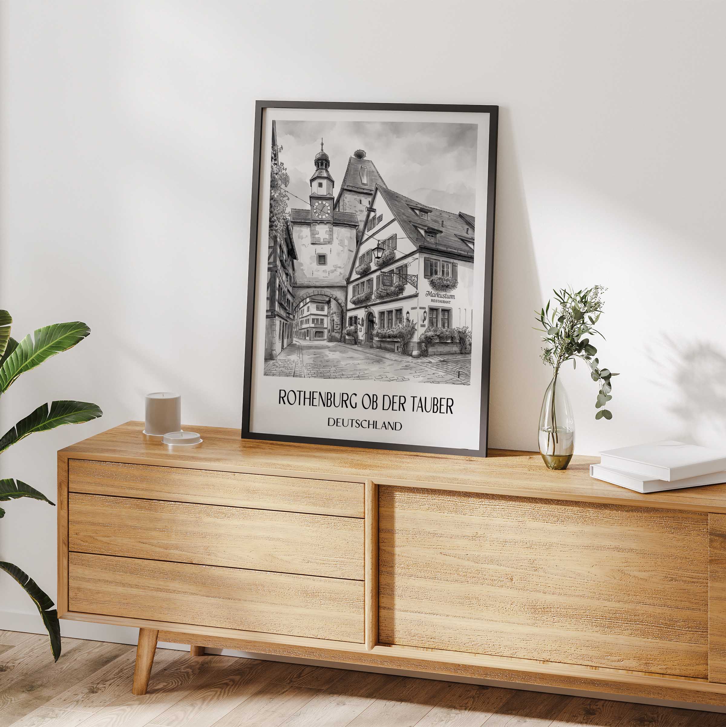 rothenburg-ob-der-tauber-deutschland-poster-aquarell-schwarz-weiss