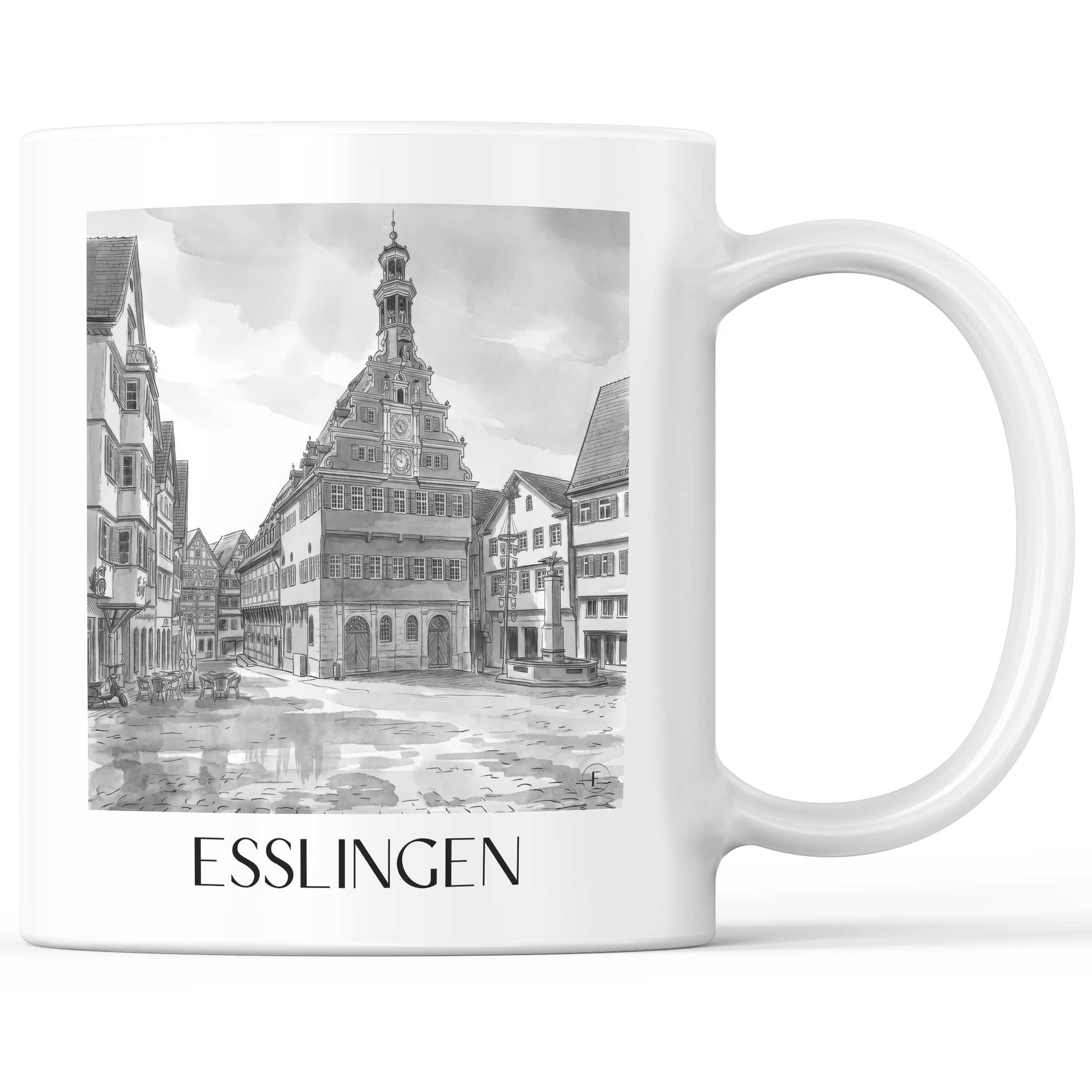 Esslingen - Deutschland Becher - Kaffeetasse im Aquarell Schwarz-Weiß Stil