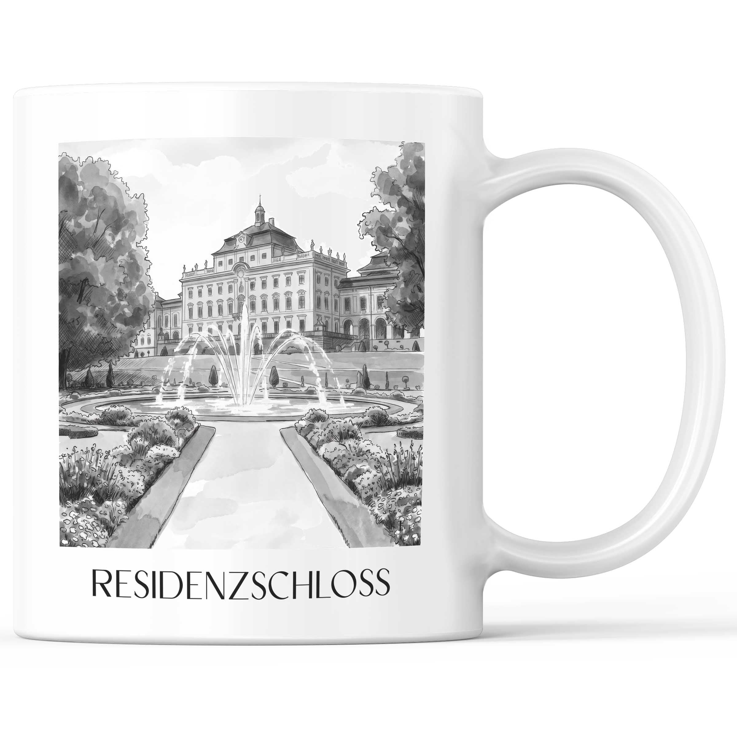 Residenzschloss Kaffeebecher - Ludwigsburg - Deutschland Becher - Kaffeetasse im Aquarell Schwarz-Weiß Stil