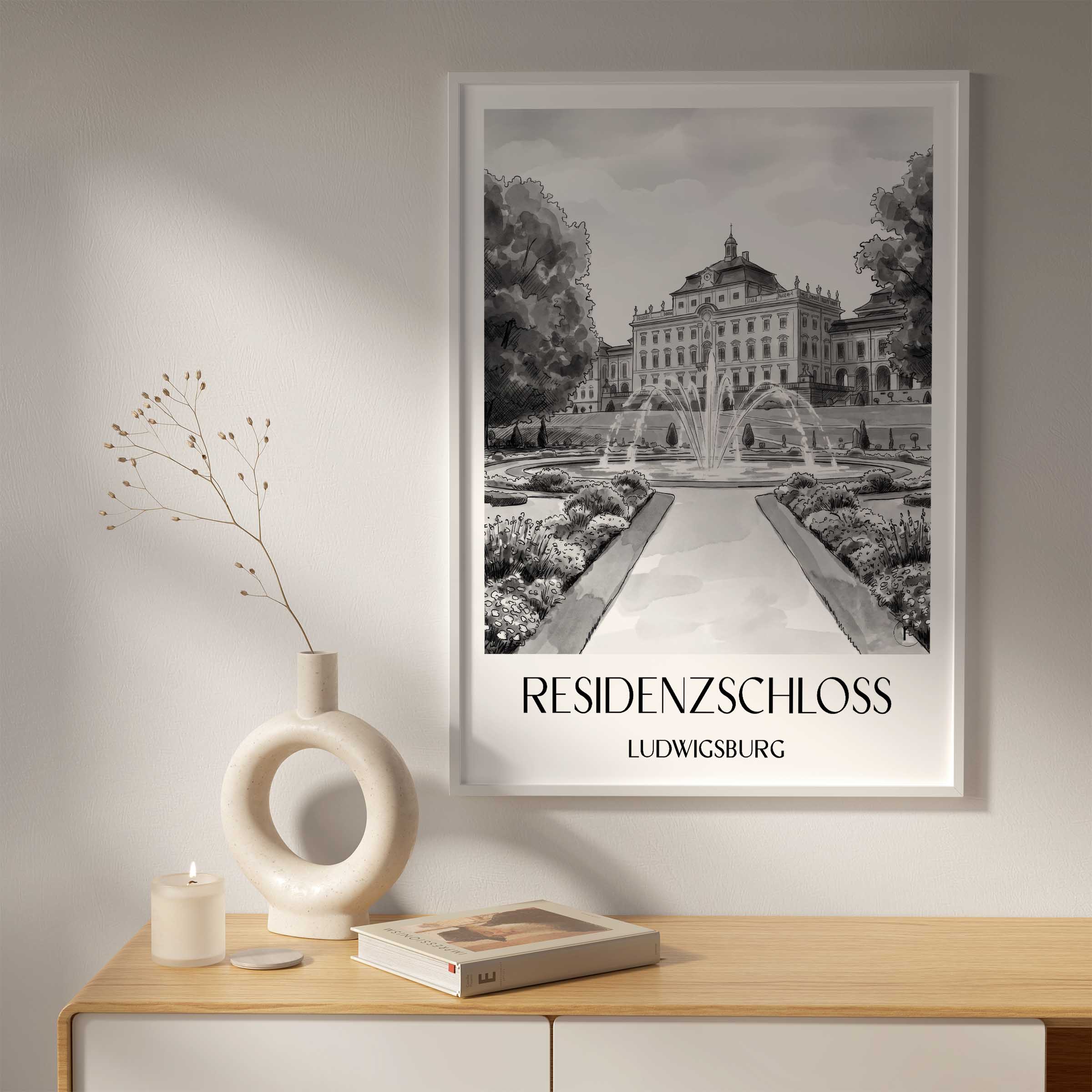 residenzschloss-ludwigsburg-deutschland-poster-aquarell-schwarz-weiss