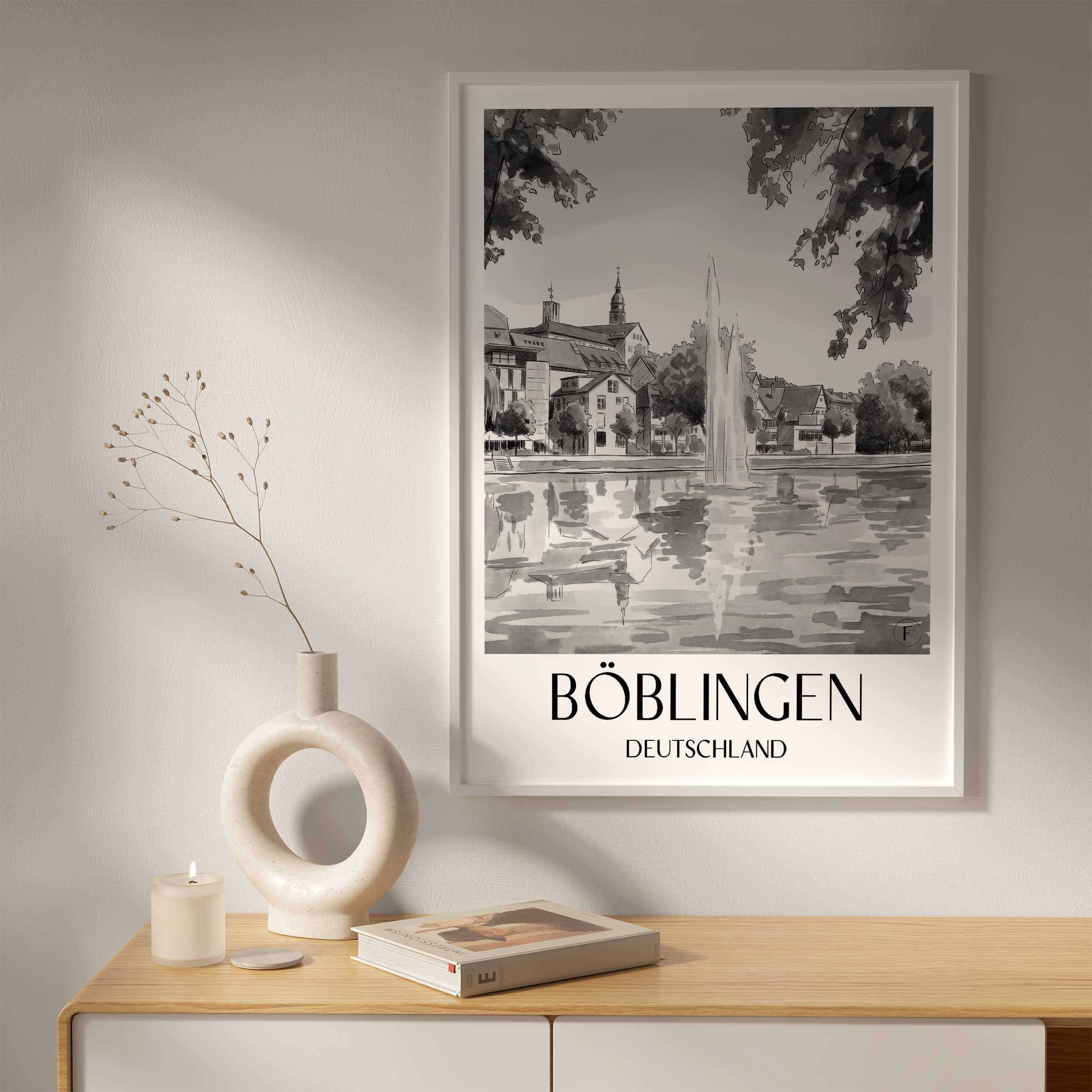 böblingen-deutschland-poster-aquarell-schwarz-weiss