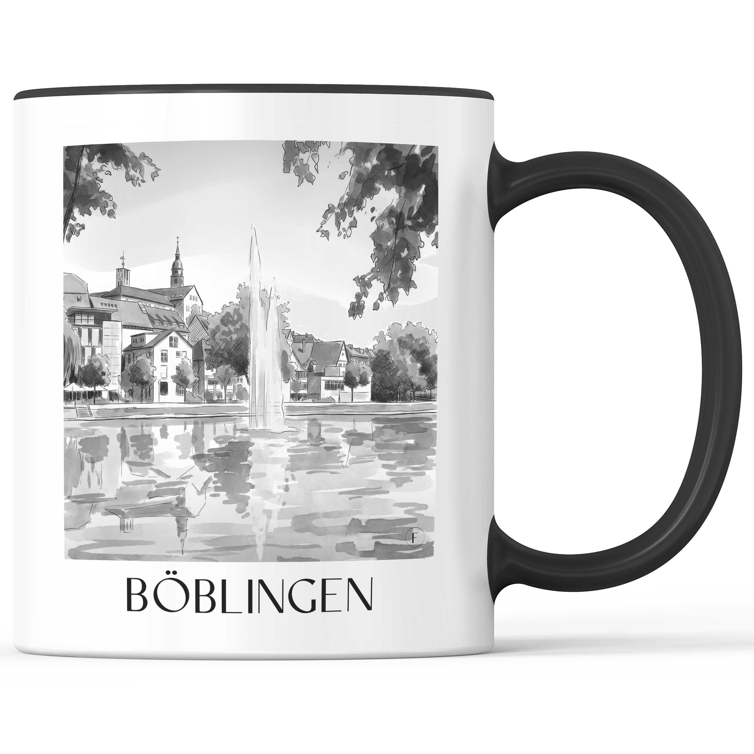 Böblingen - Deutschland Becher - Kaffeetasse im Aquarell Schwarz-Weiß Stil