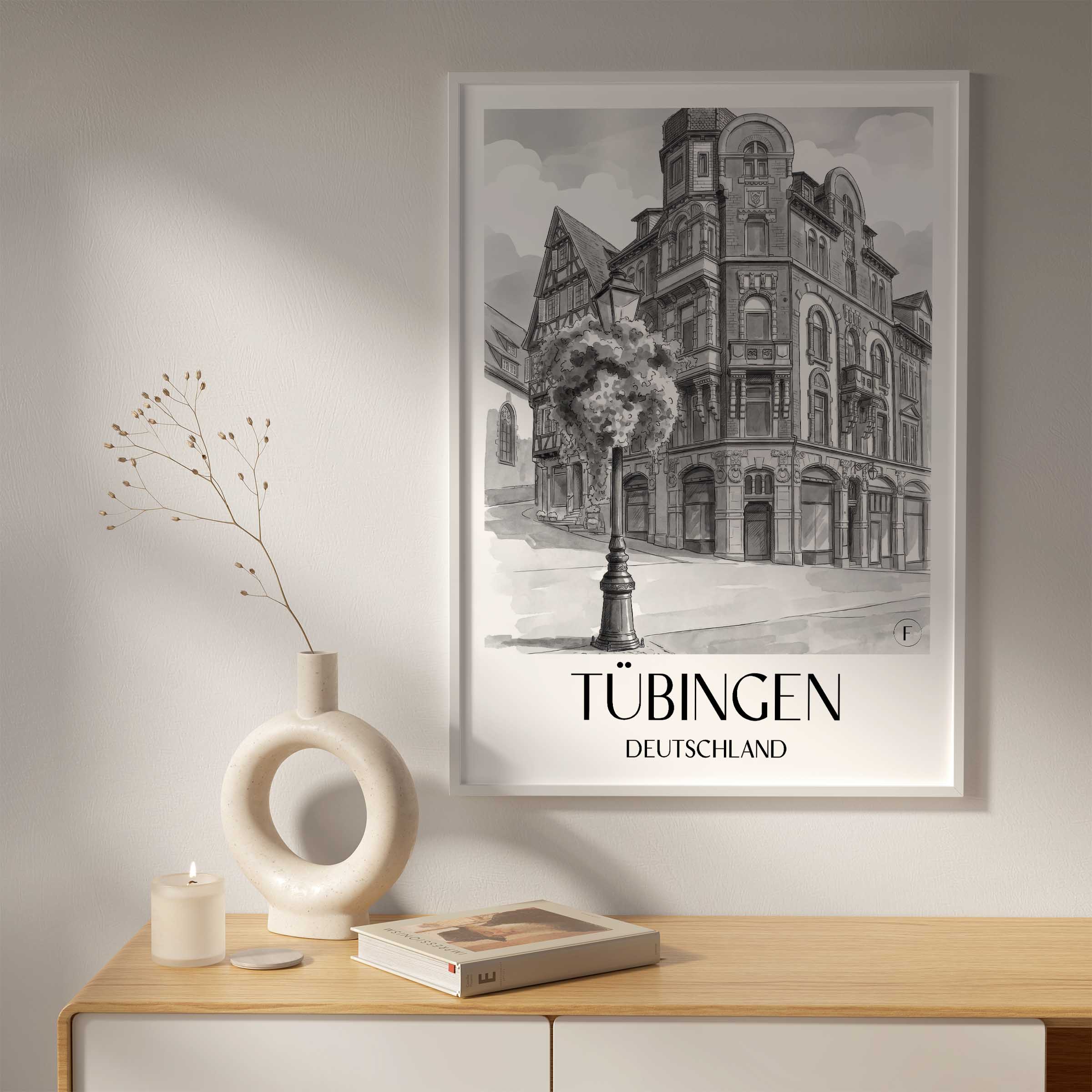 tübingen-deutschland-poster-aquarell-schwarz-weiss