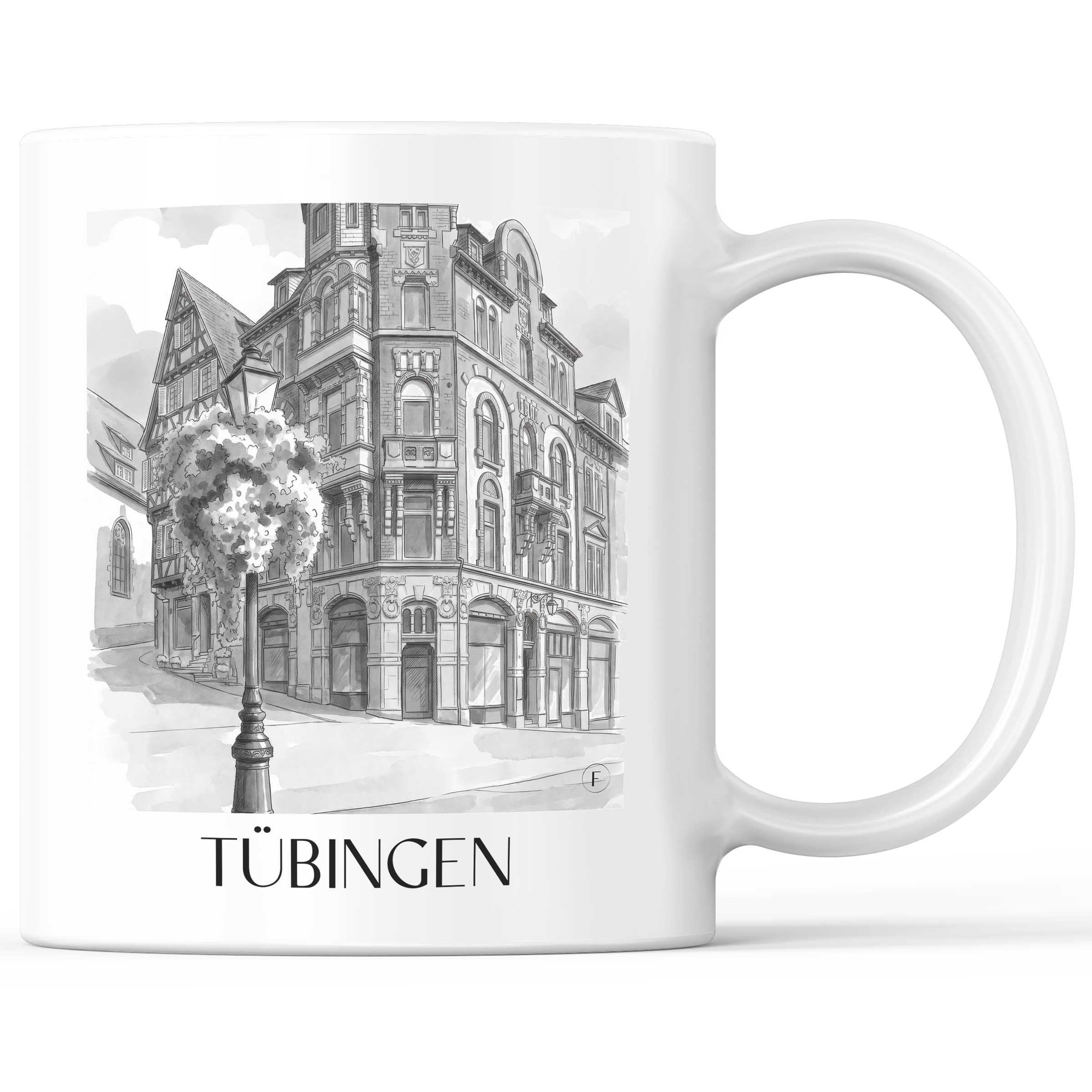 Tübingen - Deutschland Becher - Kaffeetasse im Aquarell Schwarz-Weiß Stil