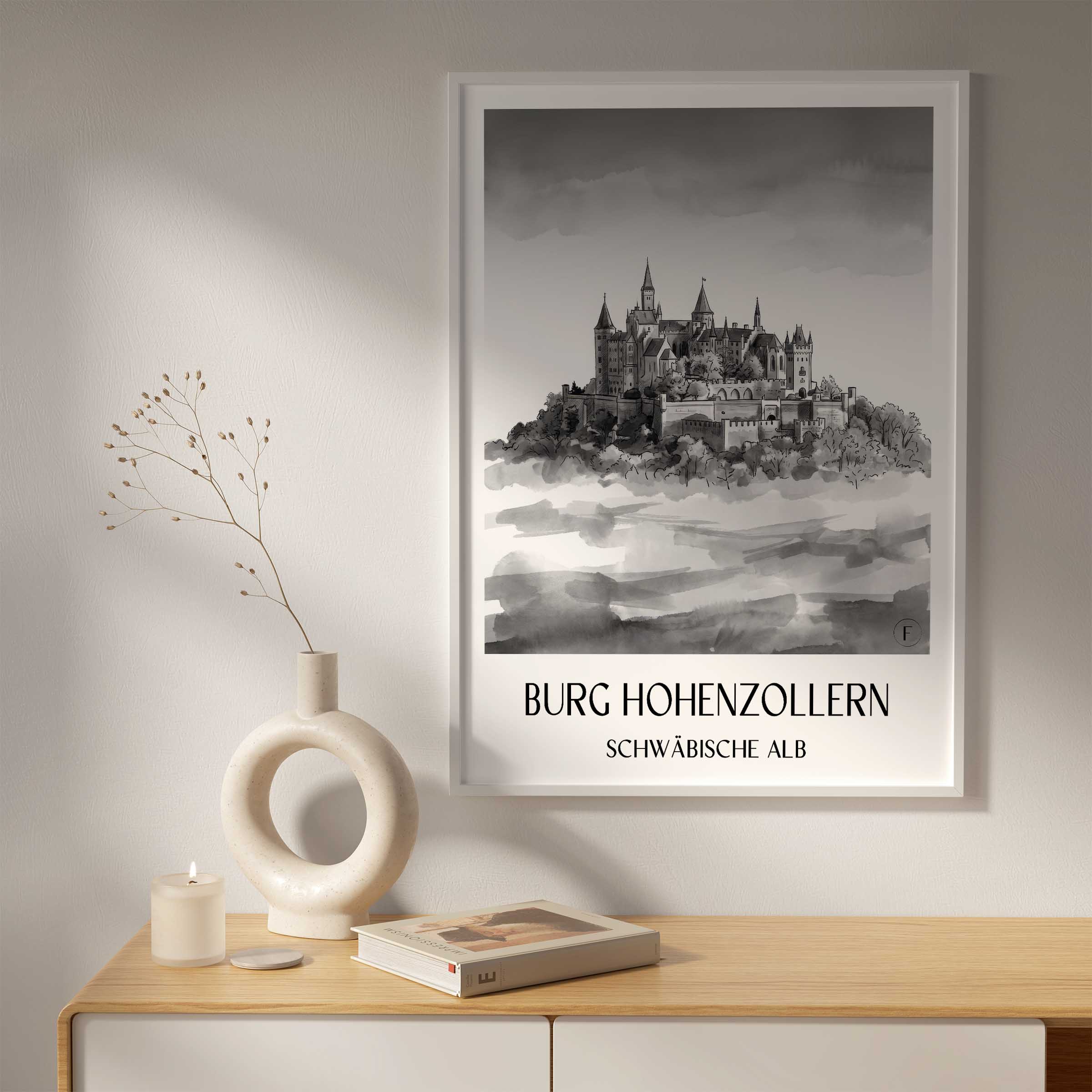 burg-hohenzollern-schwäbische-alb-deutschland-poster-aquarell-schwarz-weiss