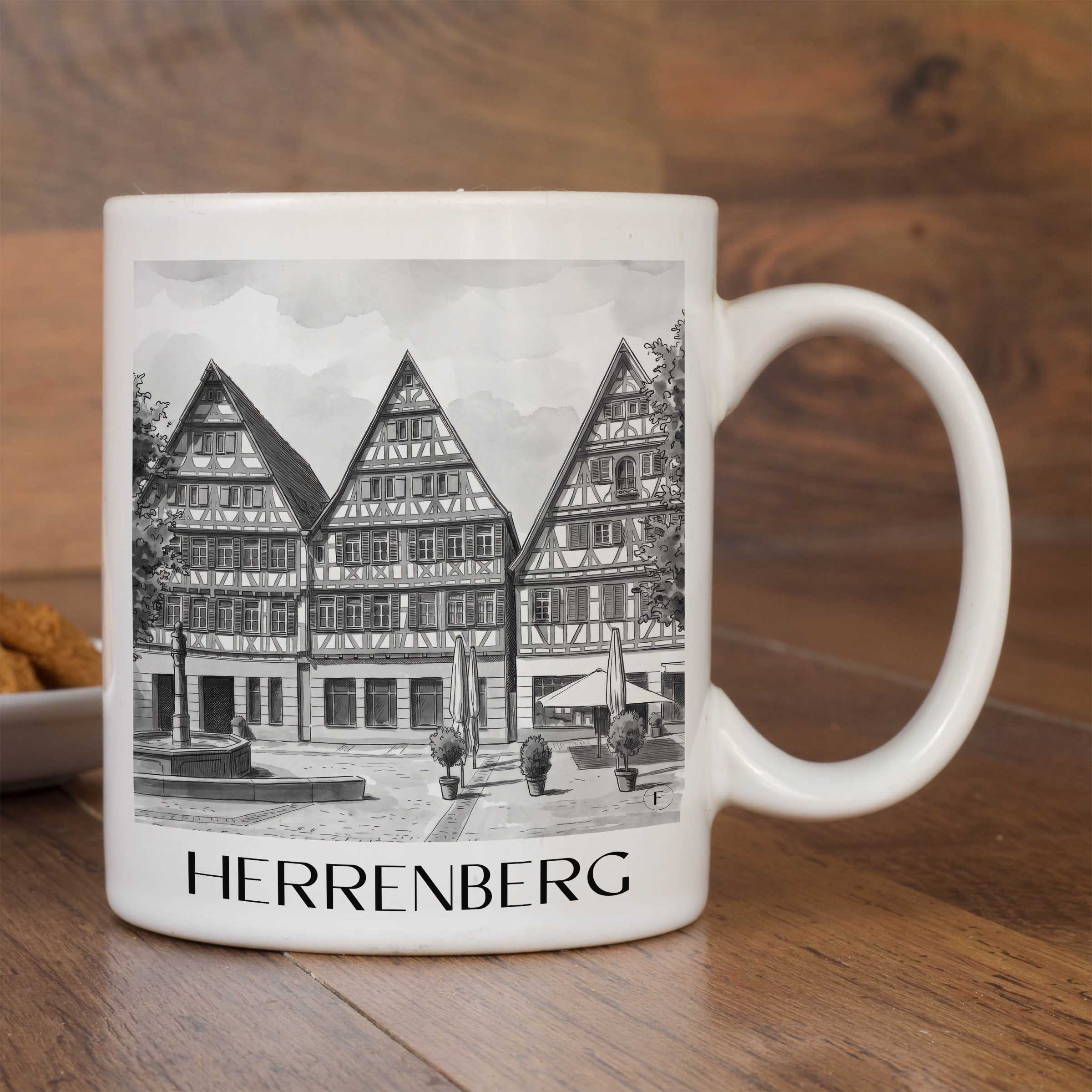 herrenberg-deutschland-kaffeebecher-aquarell-schwarz-weiss