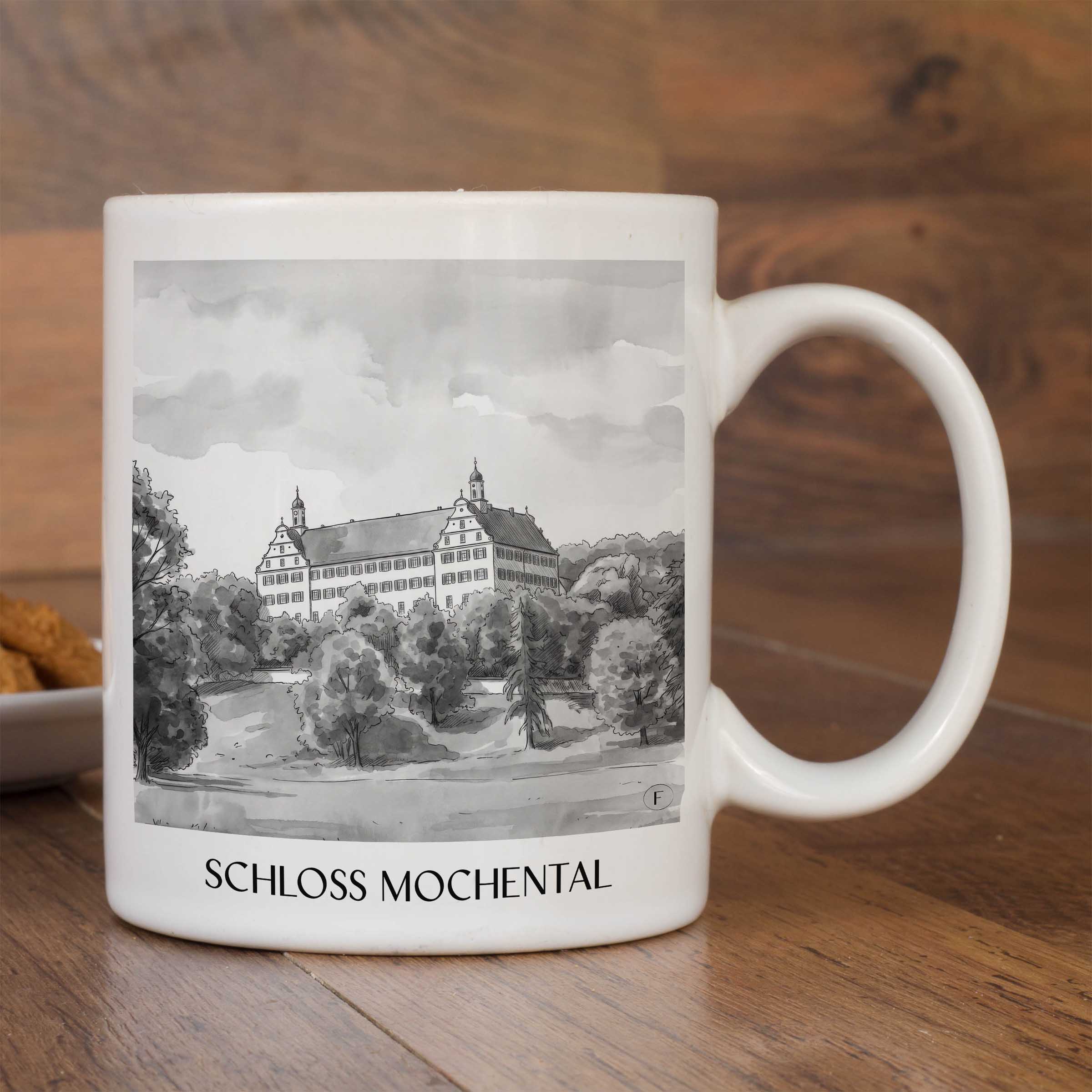 schloss-mochental-schwäbische-alb-deutschland-kaffeebecher-aquarell-schwarz-weiss
