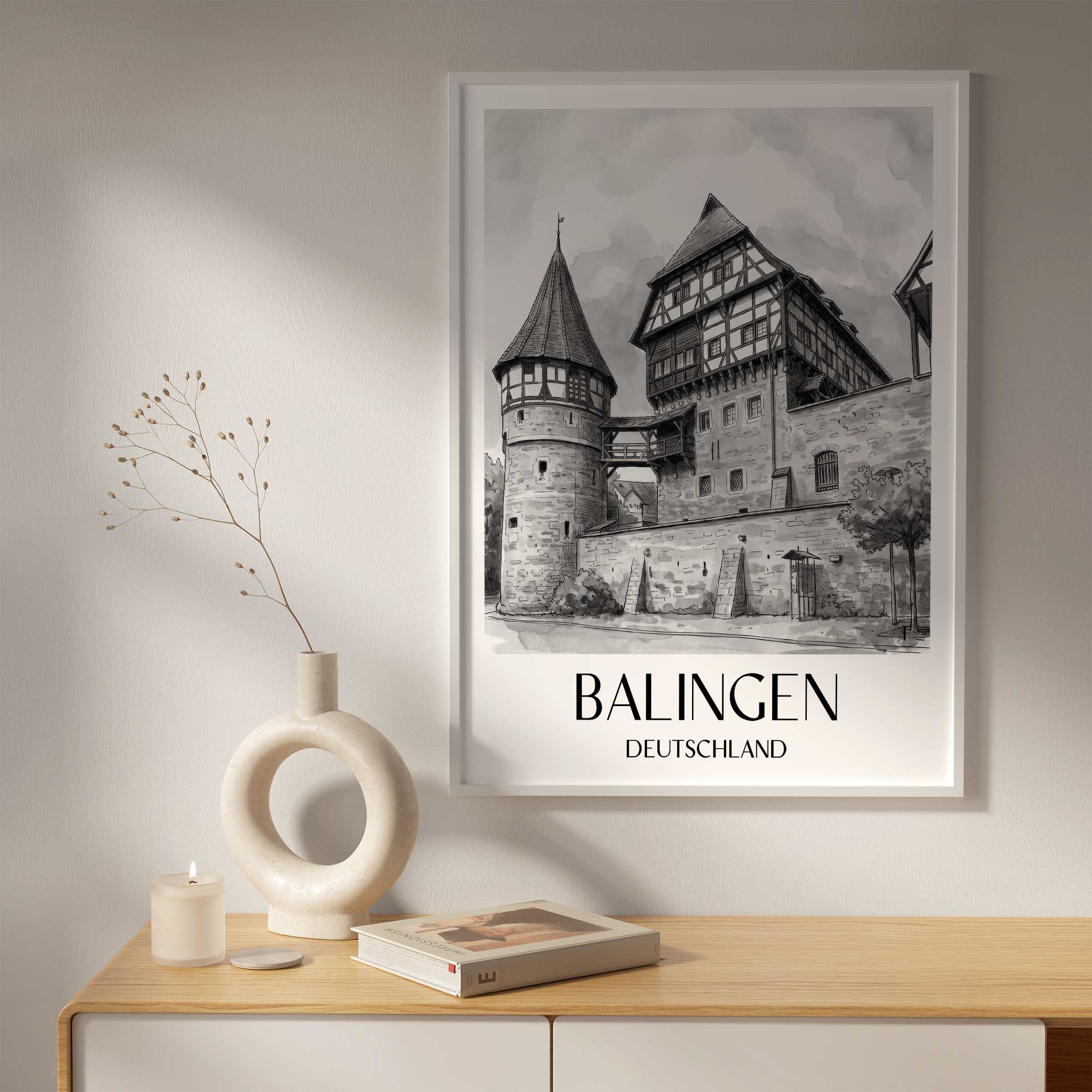 balingen-deutschland-poster-aquarell-schwarz-weiss