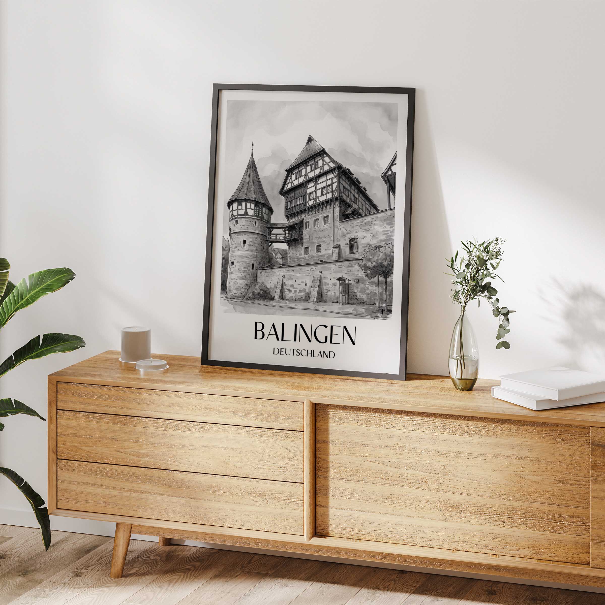 balingen-deutschland-poster-aquarell-schwarz-weiss