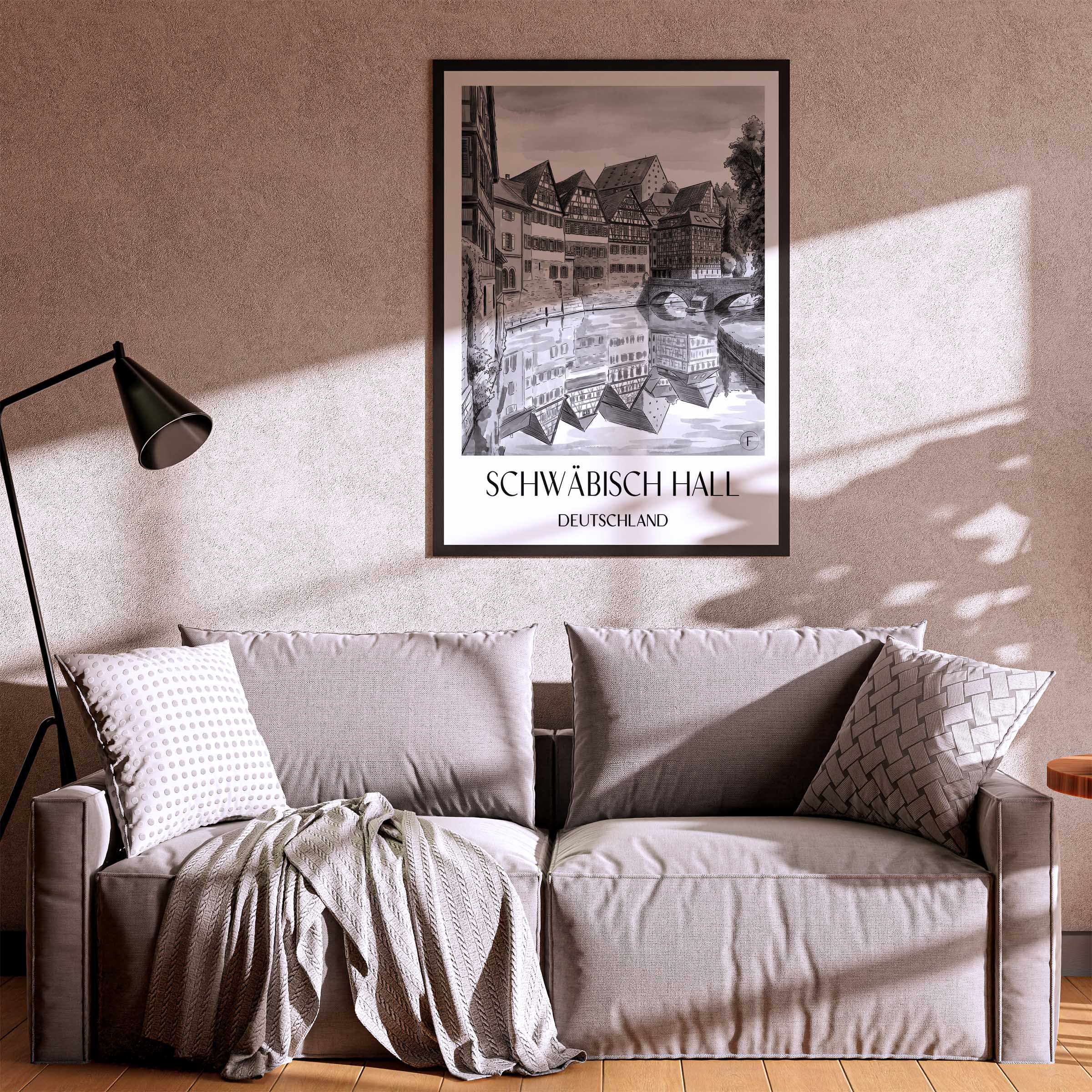 schwäbisch-hall-deutschland-poster-aquarell-schwarz-weiss