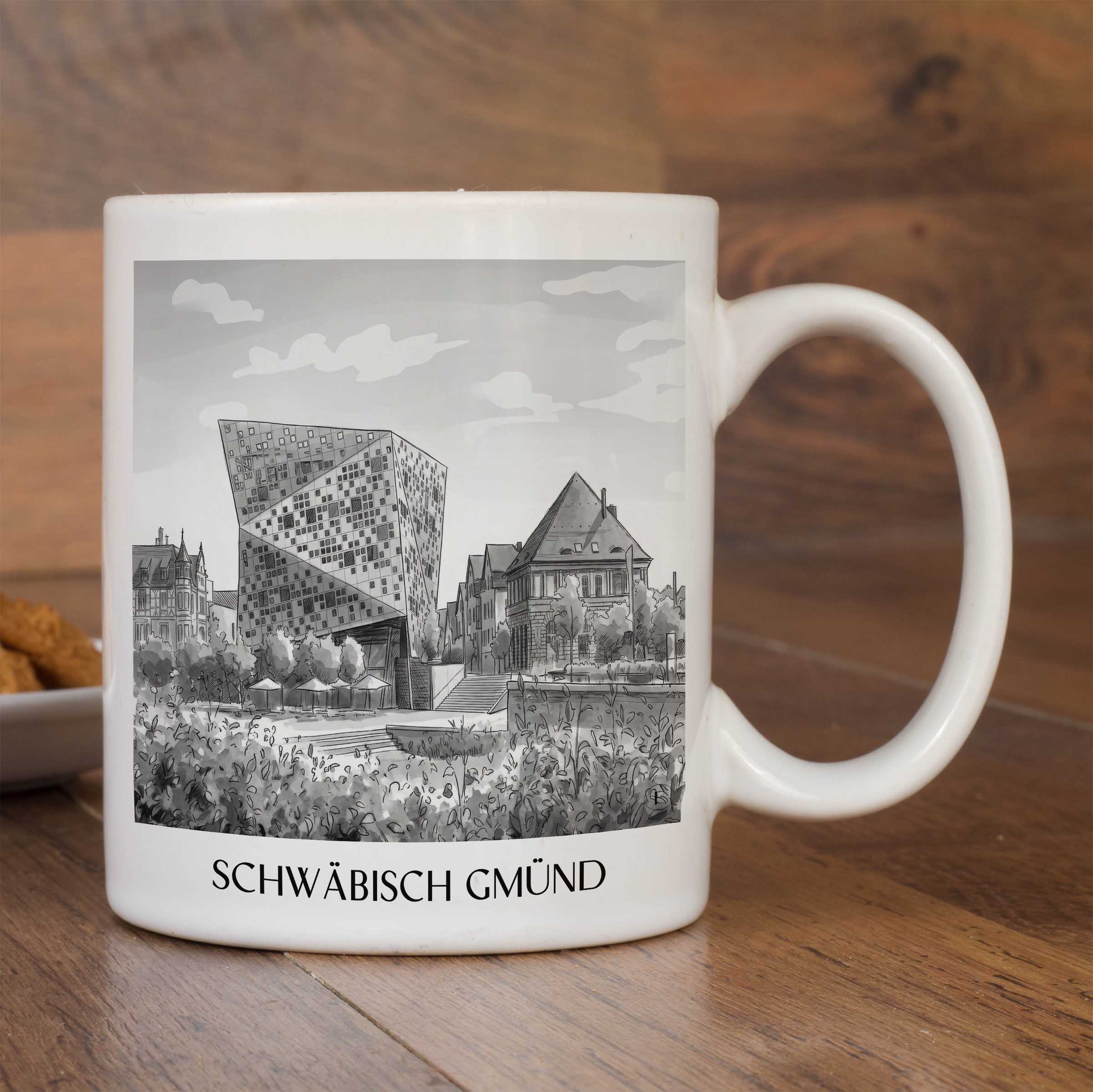 schwäbisch-gmünd-deutschland-kaffeebecher-aquarell-schwarz-weiss