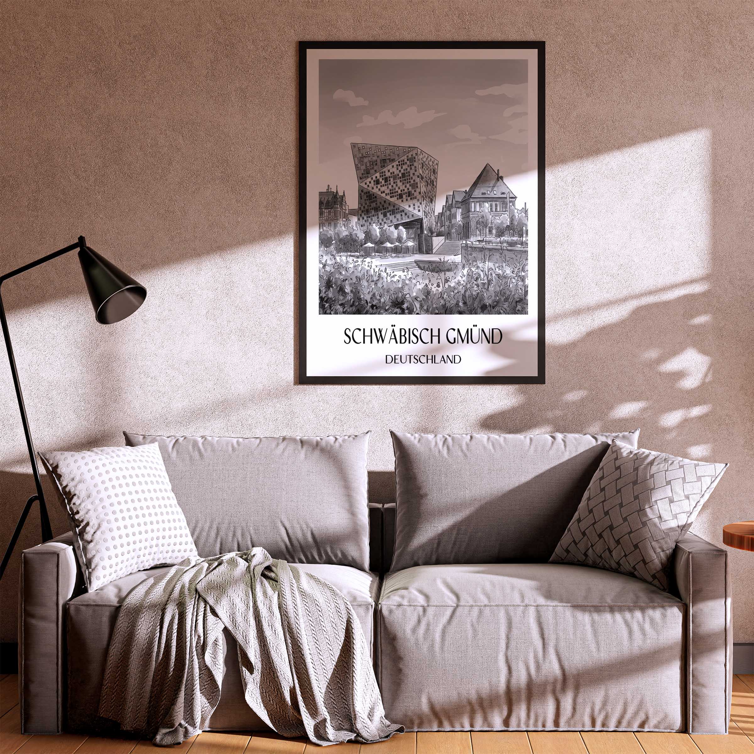 schwäbisch-gmünd-deutschland-poster-aquarell-schwarz-weiss