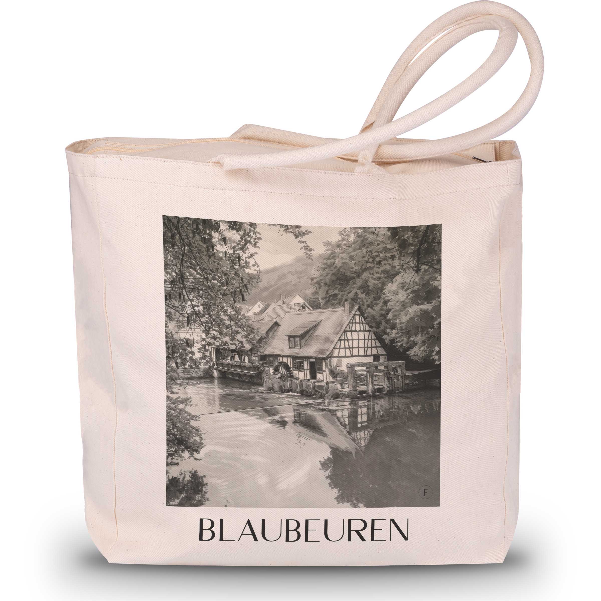 Blaubeuren - Deutschland Tote Bag - Einkaufstasche im Aquarell Schwarz-Weiß Stil
