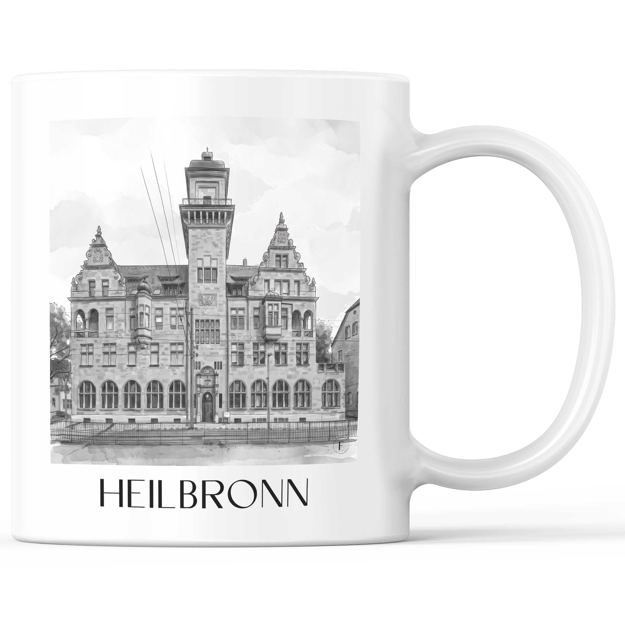 Heilbronn - Deutschland Becher - Kaffeetasse im Aquarell Schwarz-Weiß Stil