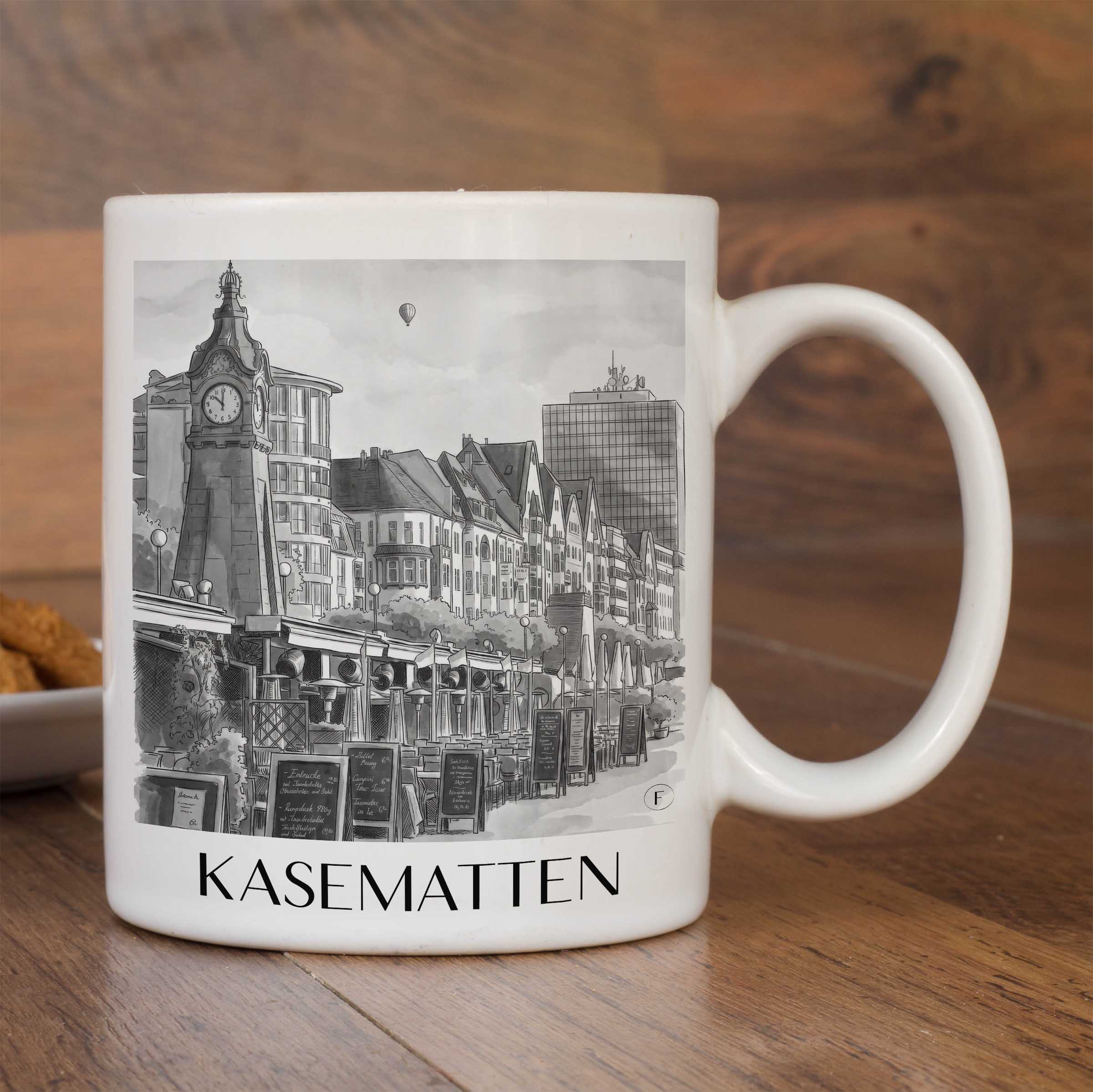 kasematten-düsseldorf-deutschland-kaffeebecher-aquarell-schwarz-weiss