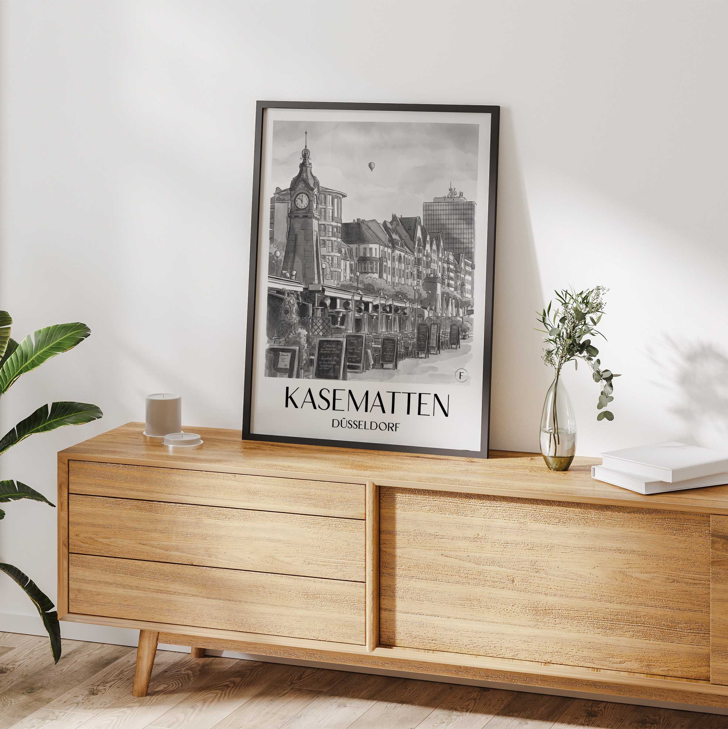 kasematten-düsseldorf-deutschland-poster-aquarell-schwarz-weiss