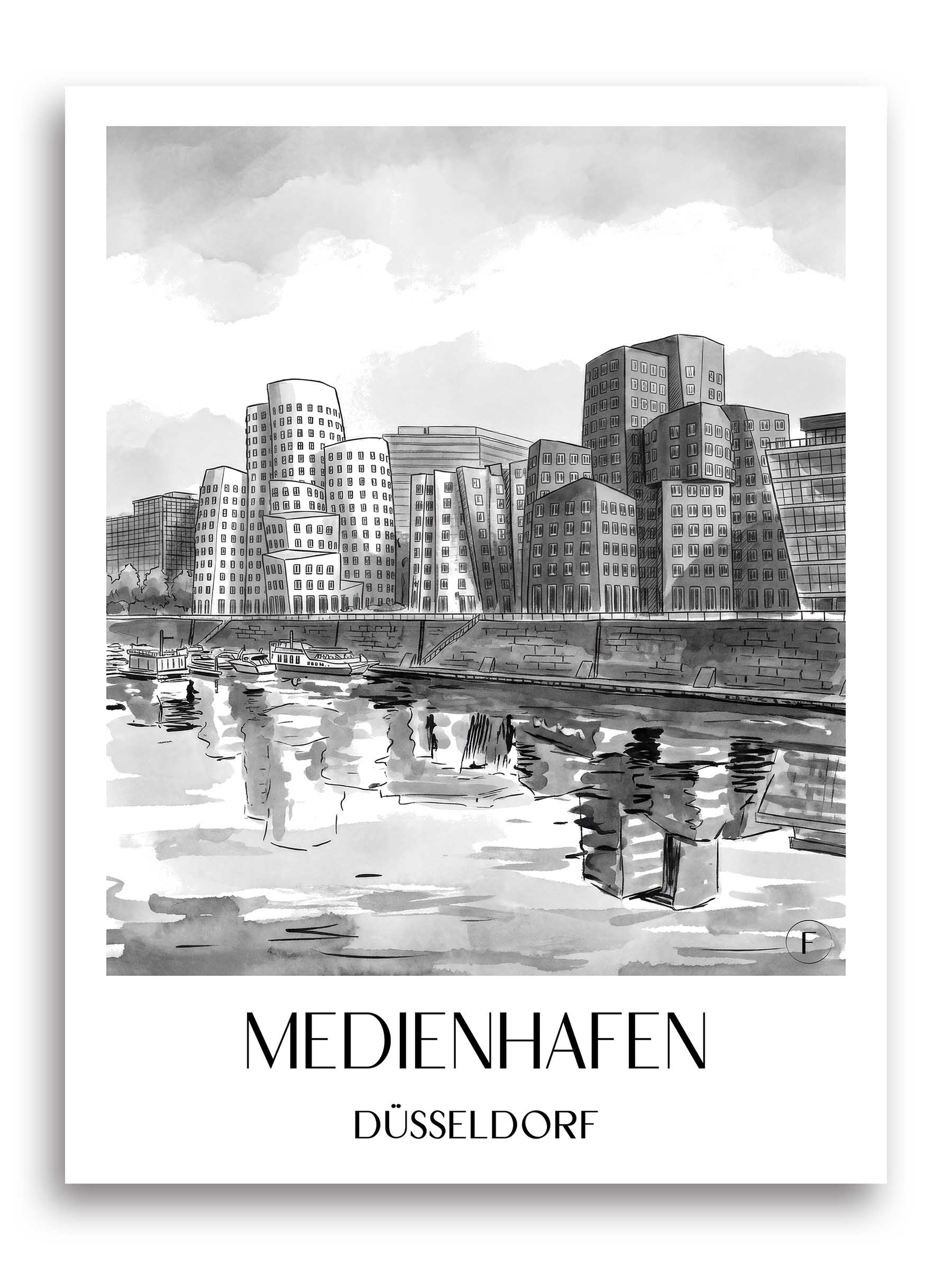 medienhafen-düsseldorf-deutschland-poster-aquarell-schwarz-weiss