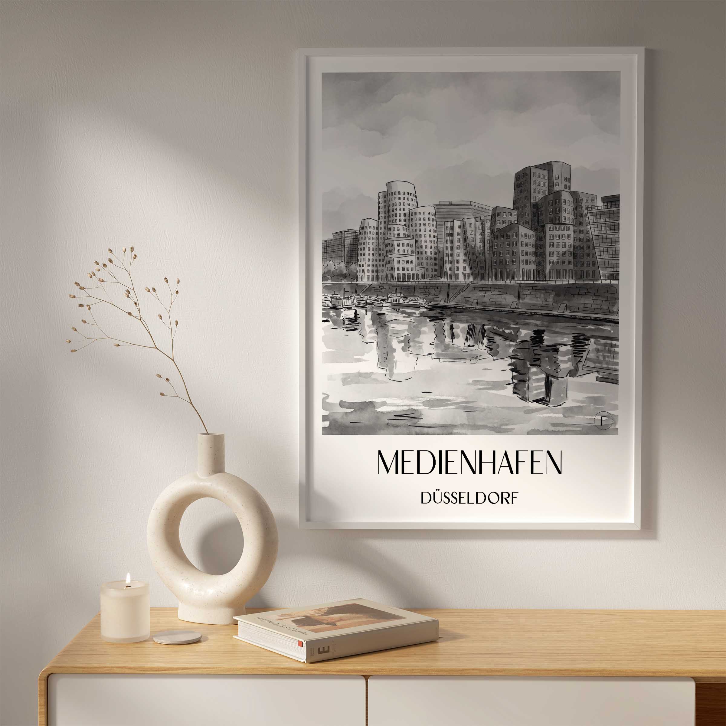 medienhafen-düsseldorf-deutschland-poster-aquarell-schwarz-weiss