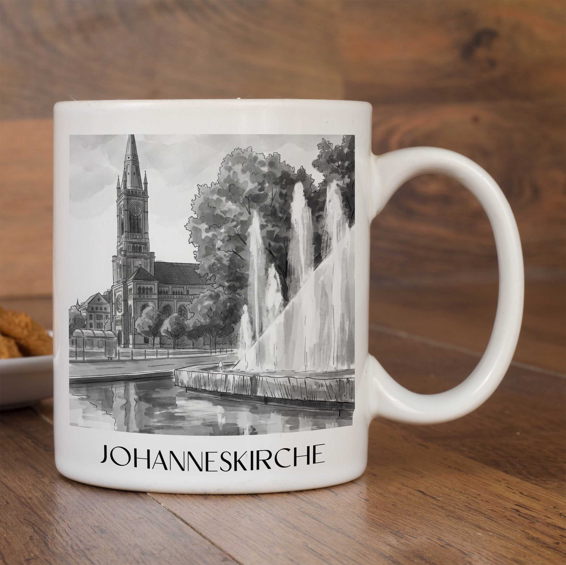 johanneskirche-düsseldorf-deutschland-kaffeebecher-aquarell-schwarz-weiss