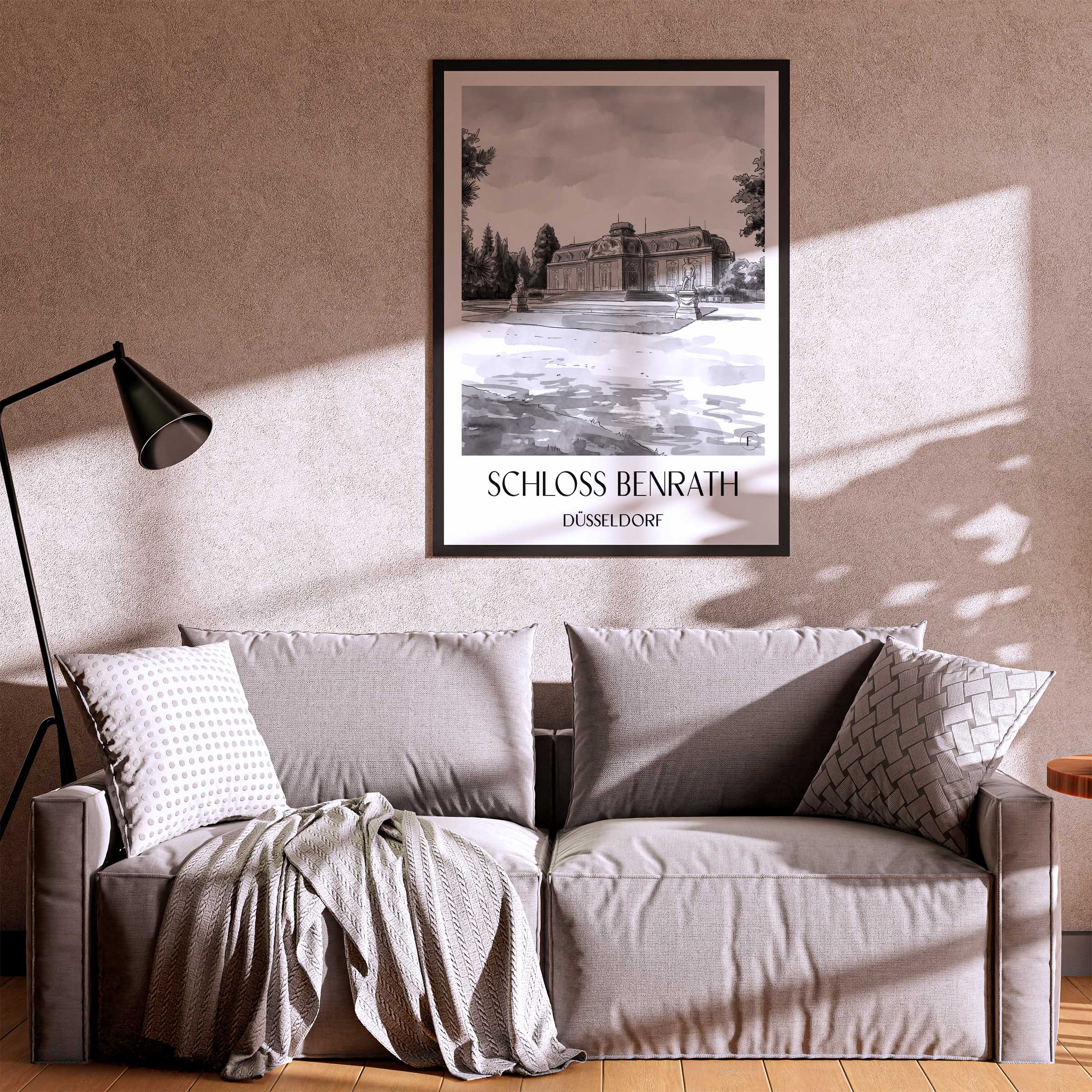 schloss-benrath-düsseldorf-deutschland-poster-aquarell-schwarz-weiss