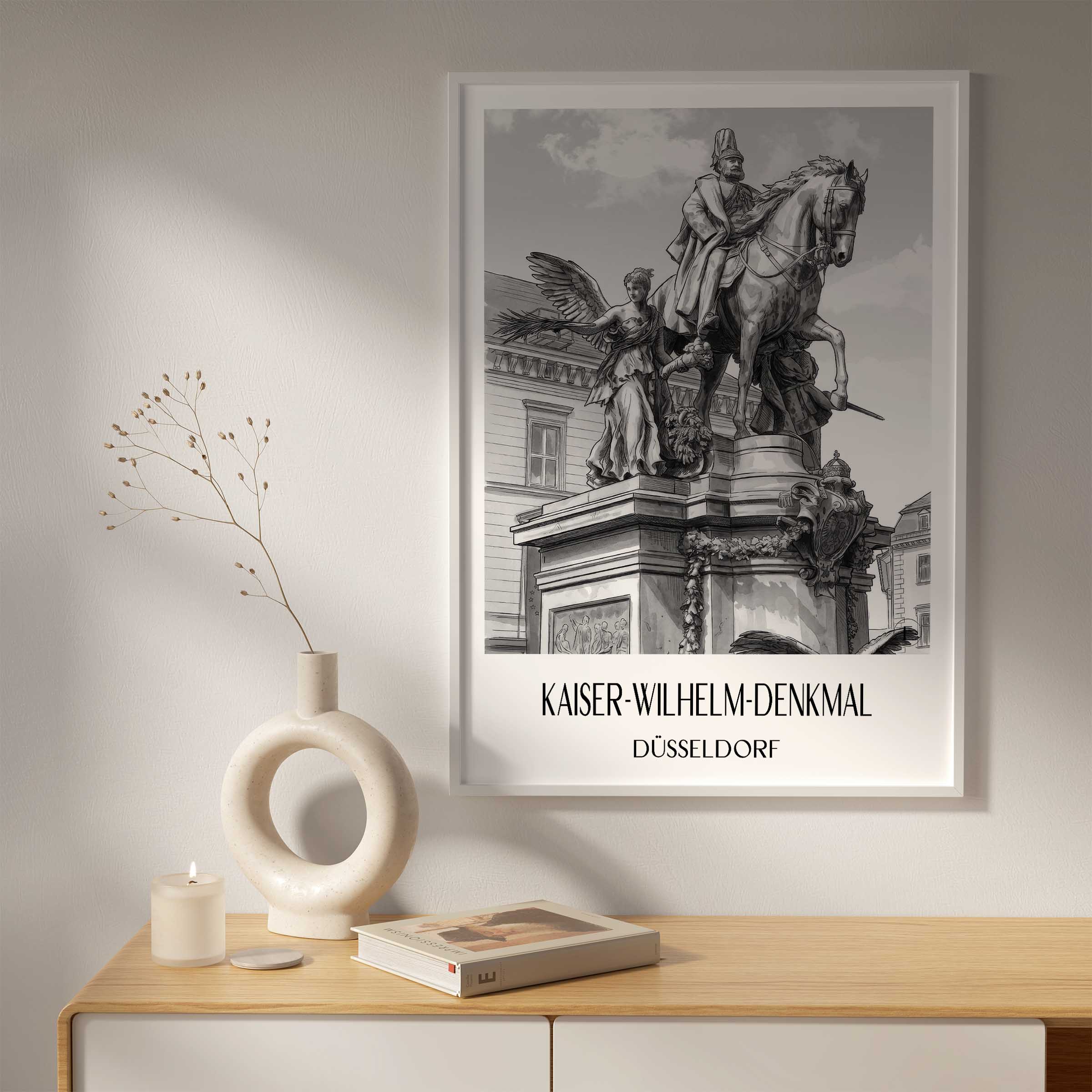 kaiser-wilhelm-denkmal-düsseldorf-deutschland-poster-aquarell-schwarz-weiss