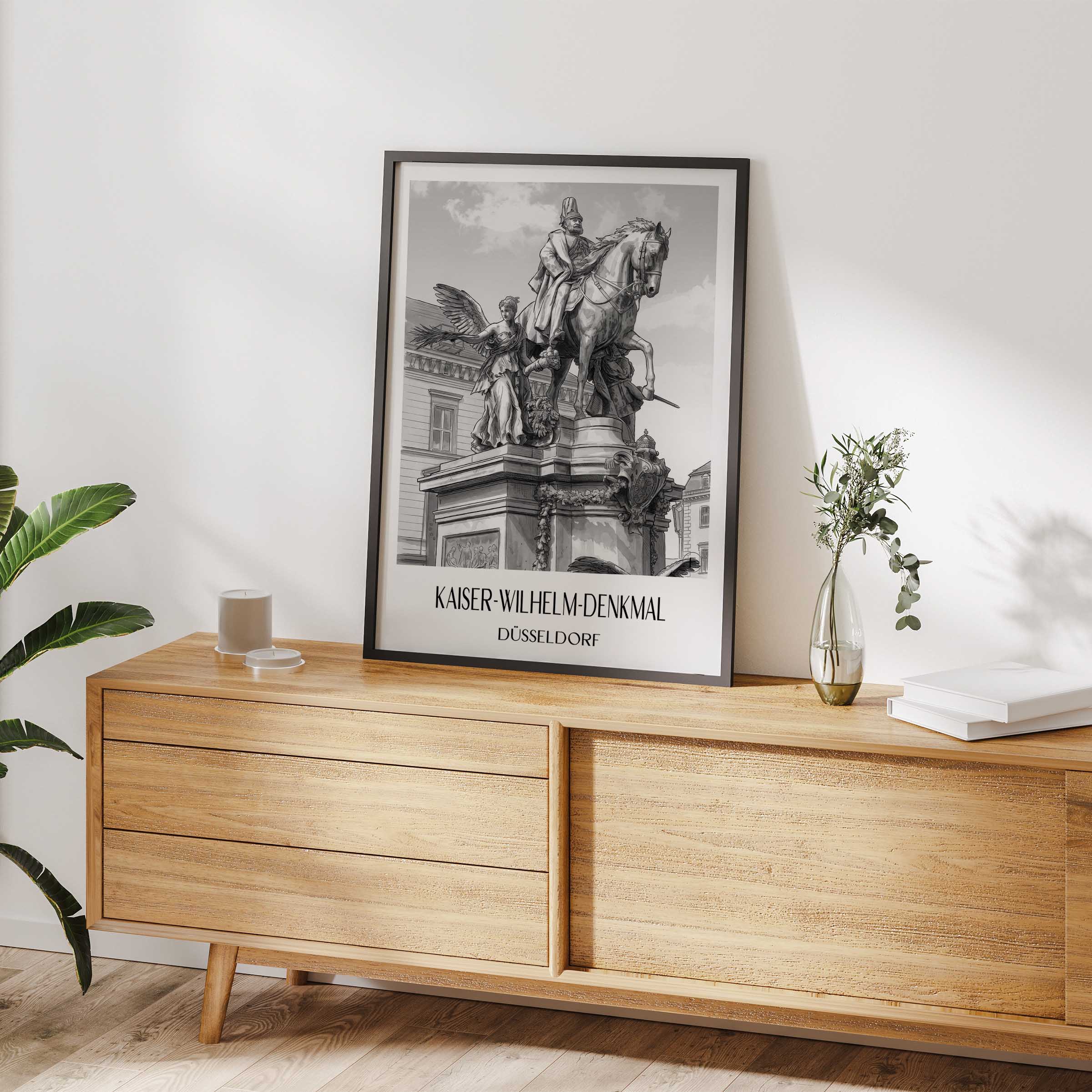 kaiser-wilhelm-denkmal-düsseldorf-deutschland-poster-aquarell-schwarz-weiss