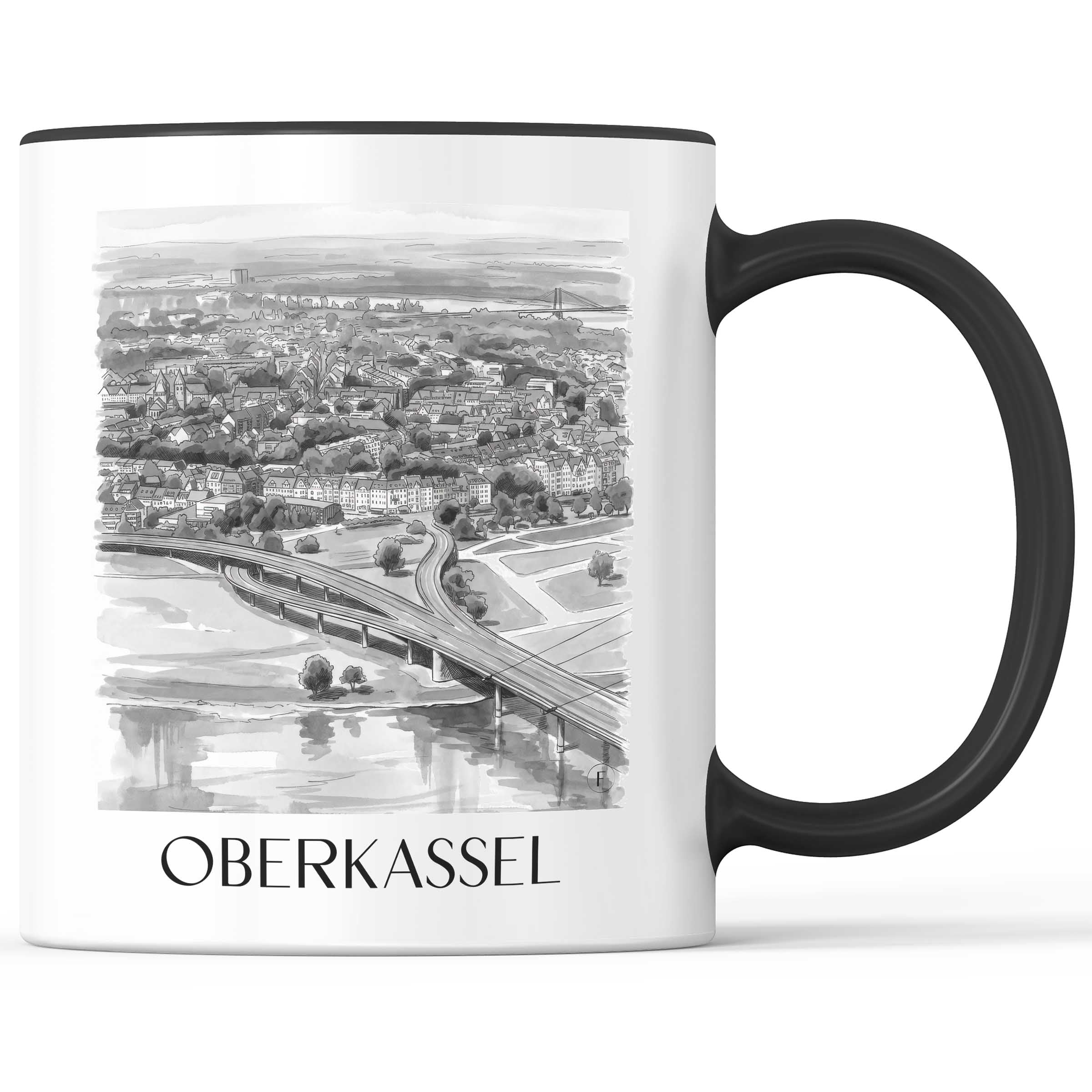 Oberkassel Kaffeebecher - Düsseldorf - Deutschland Becher - Kaffeetasse im Aquarell Schwarz-Weiß Stil