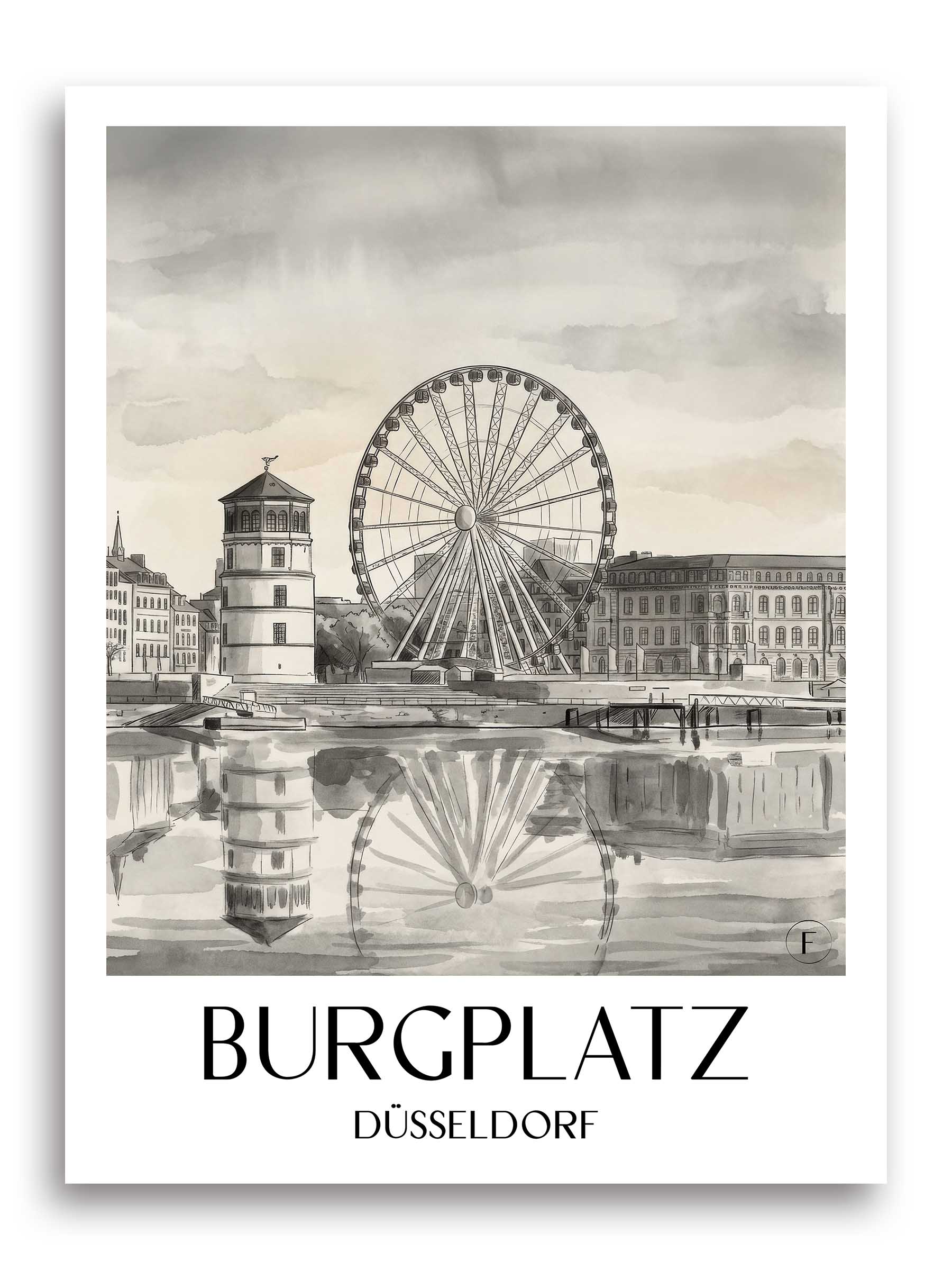 burgplatz-düsseldorf-deutschland-poster-aquarell-schwarz-weiss