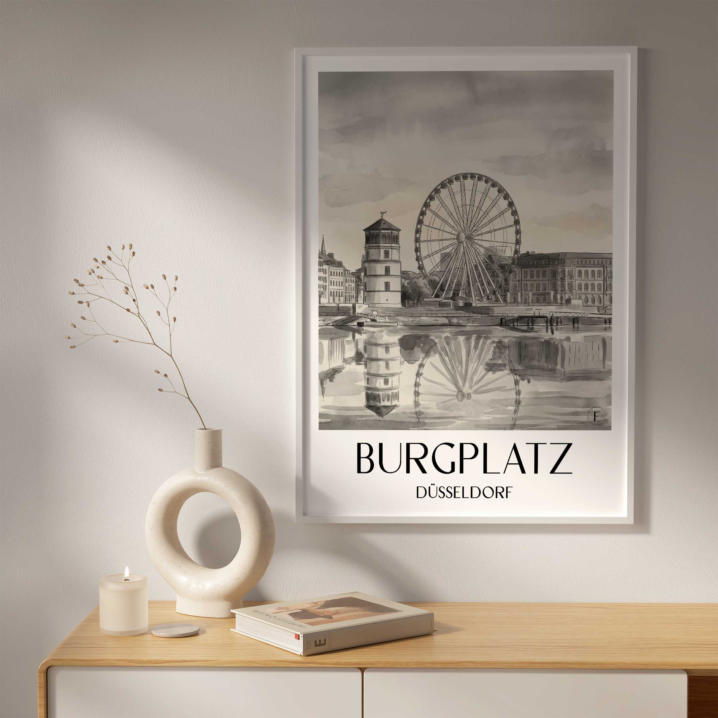burgplatz-düsseldorf-deutschland-poster-aquarell-schwarz-weiss