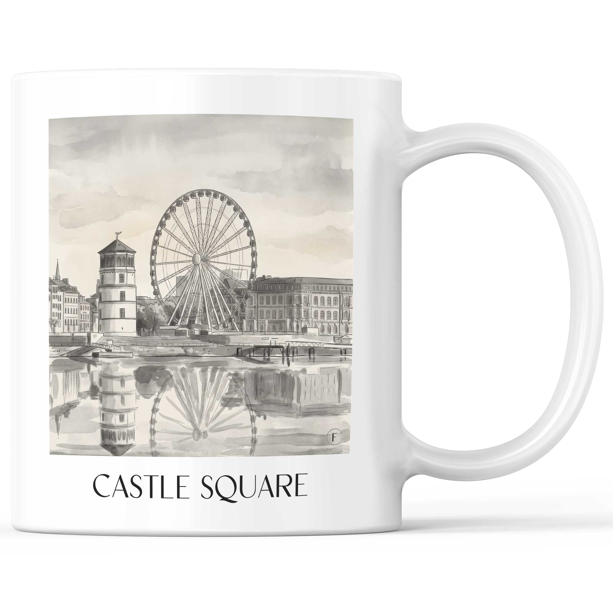 Burgplatz Kaffeebecher - Düsseldorf - Deutschland Becher - Kaffeetasse im Aquarell Schwarz-Weiß Stil