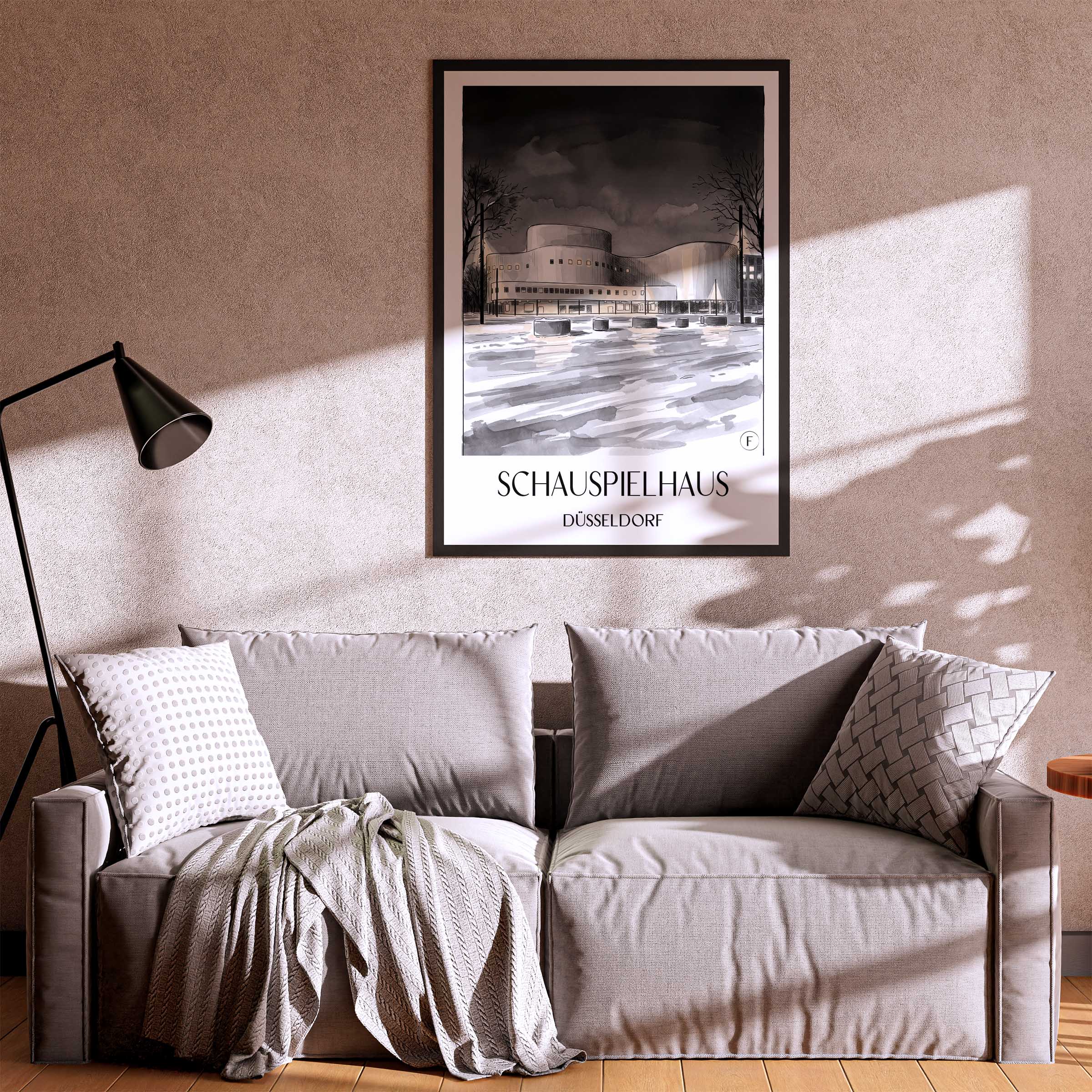 schauspielhaus-düsseldorf-deutschland-poster-aquarell-schwarz-weiss