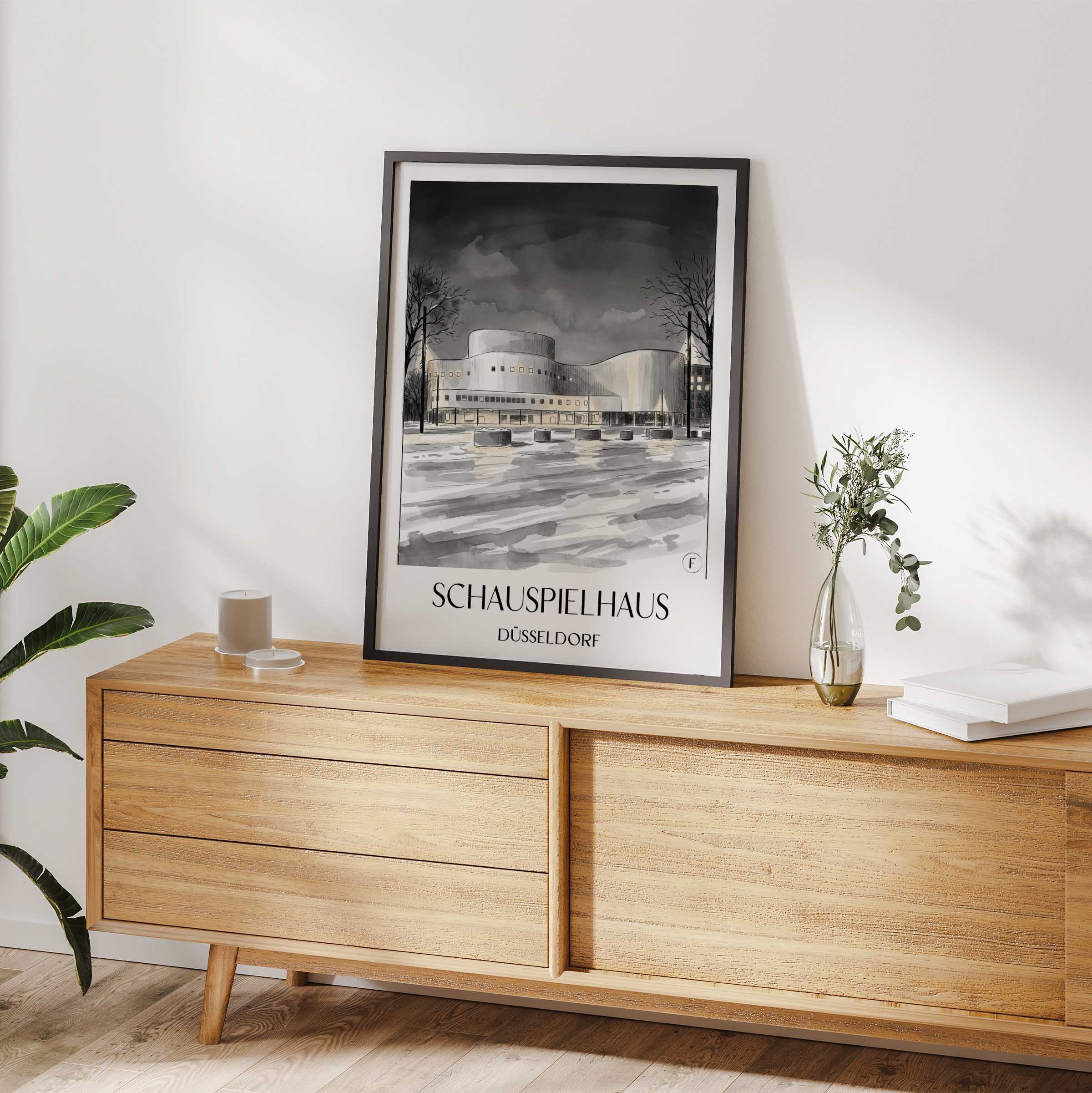 schauspielhaus-düsseldorf-deutschland-poster-aquarell-schwarz-weiss